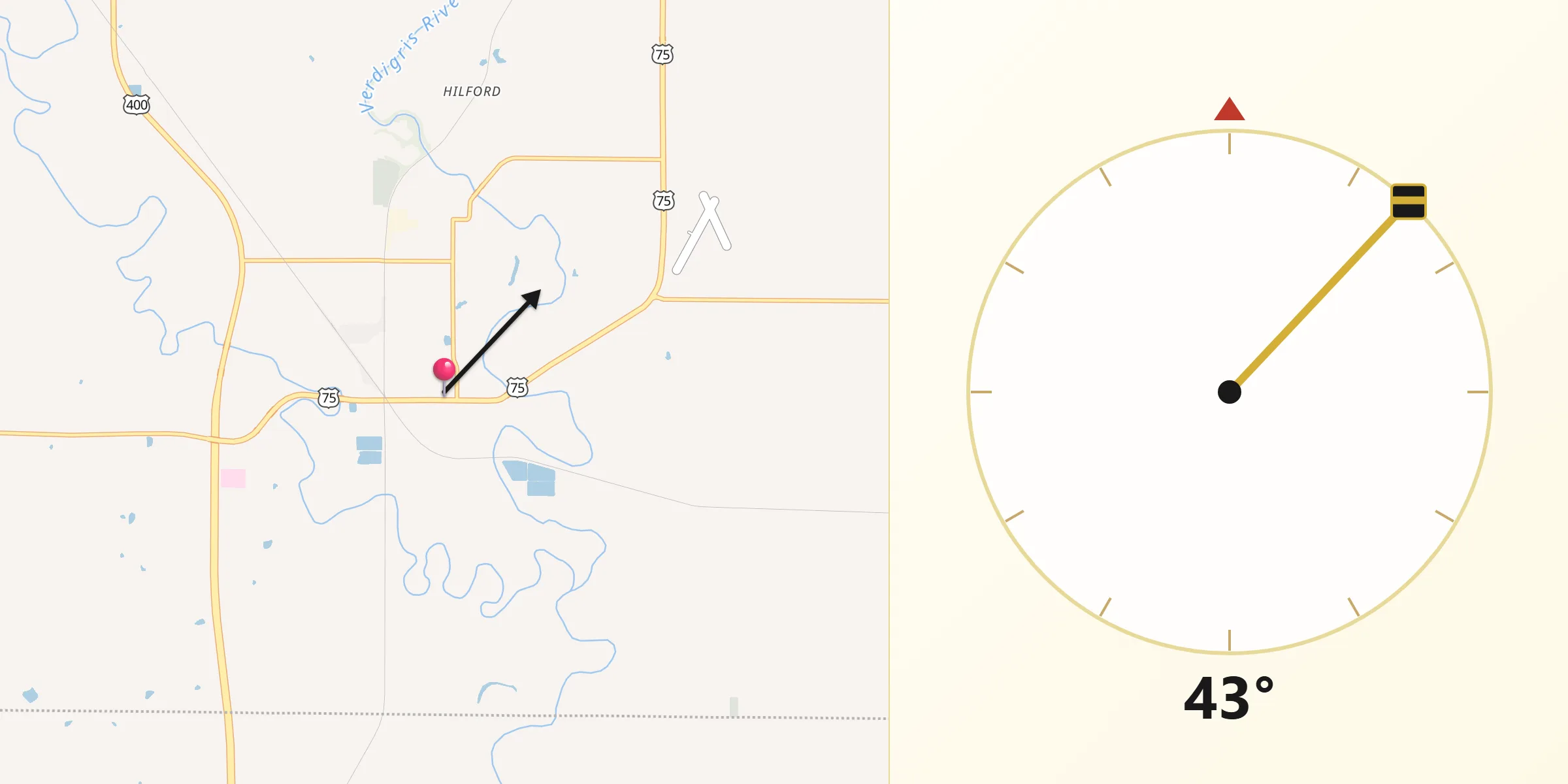 Qibla Direction from Neodesha
