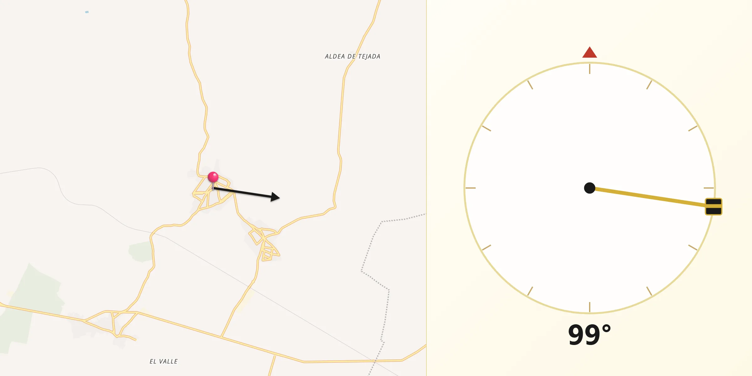 Dirección de la Qibla desde Paterna del Campo