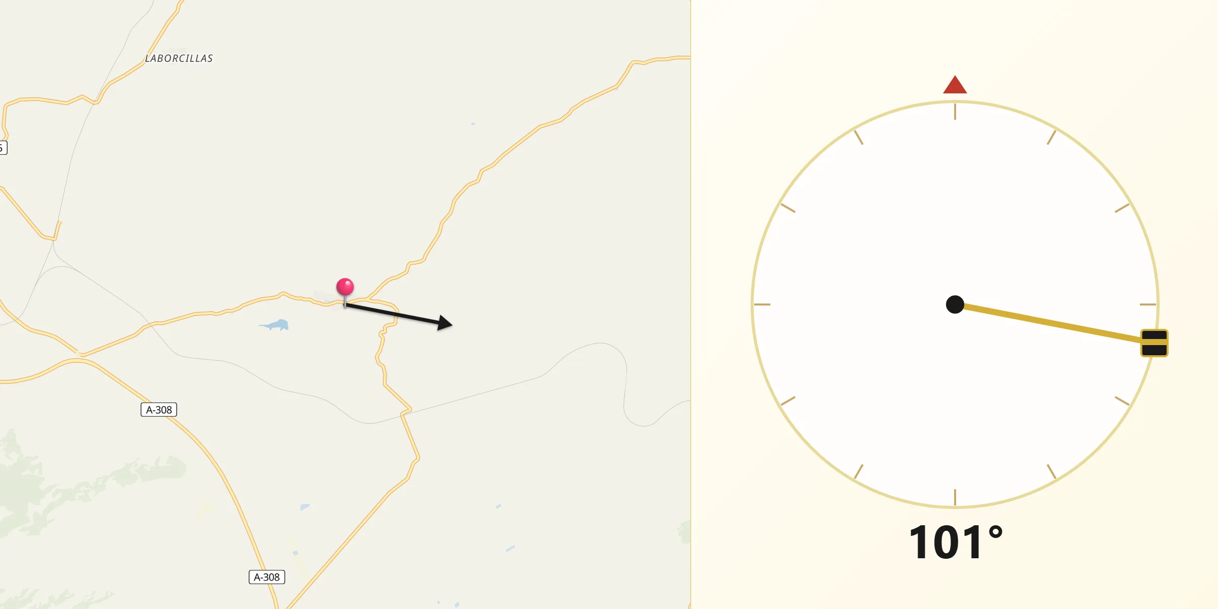 Dirección de la Qibla desde Huélago
