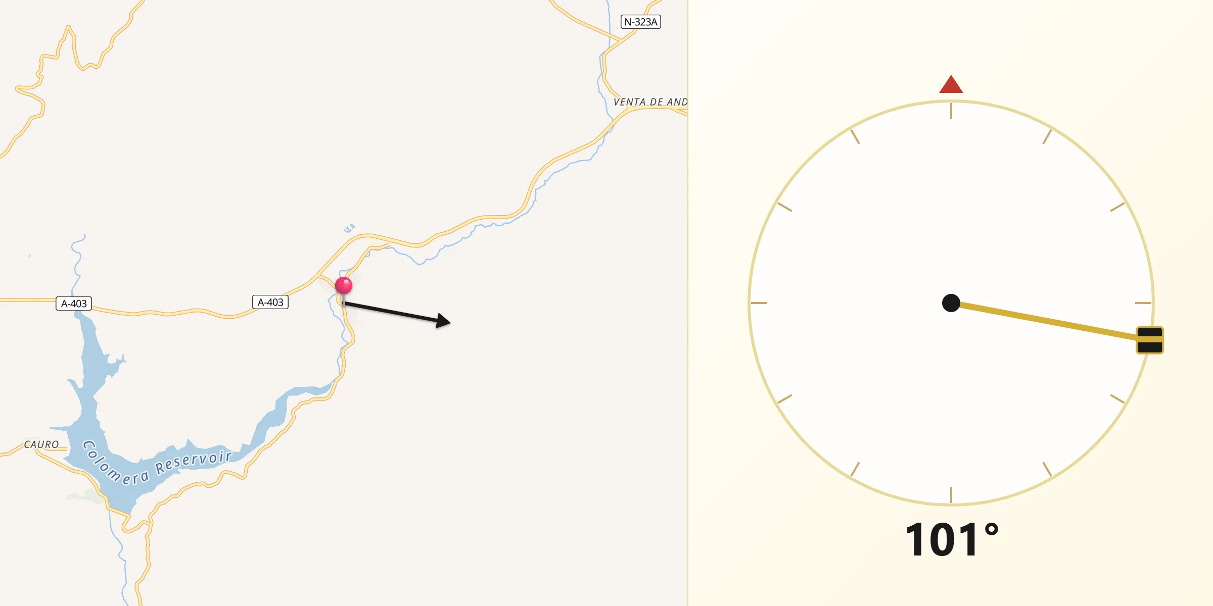 Dirección de la Qibla desde Benalúa de las Villas