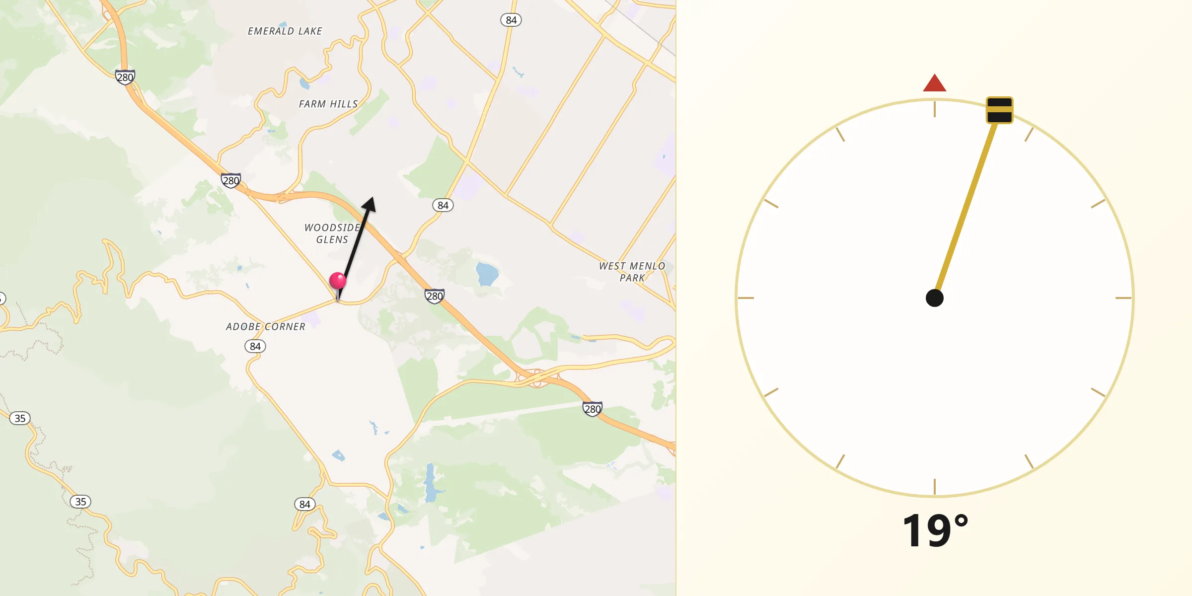 Qibla Direction from Woodside