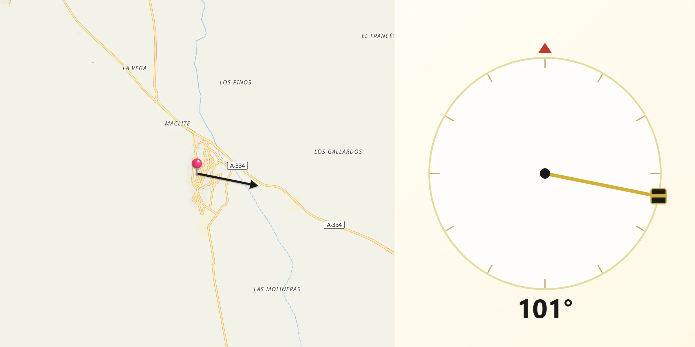 Dirección de la Qibla desde Caniles