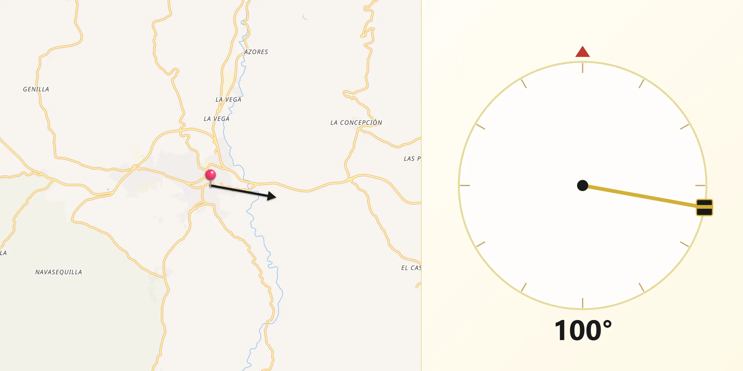 Dirección de la Qibla desde Priego de Córdoba
