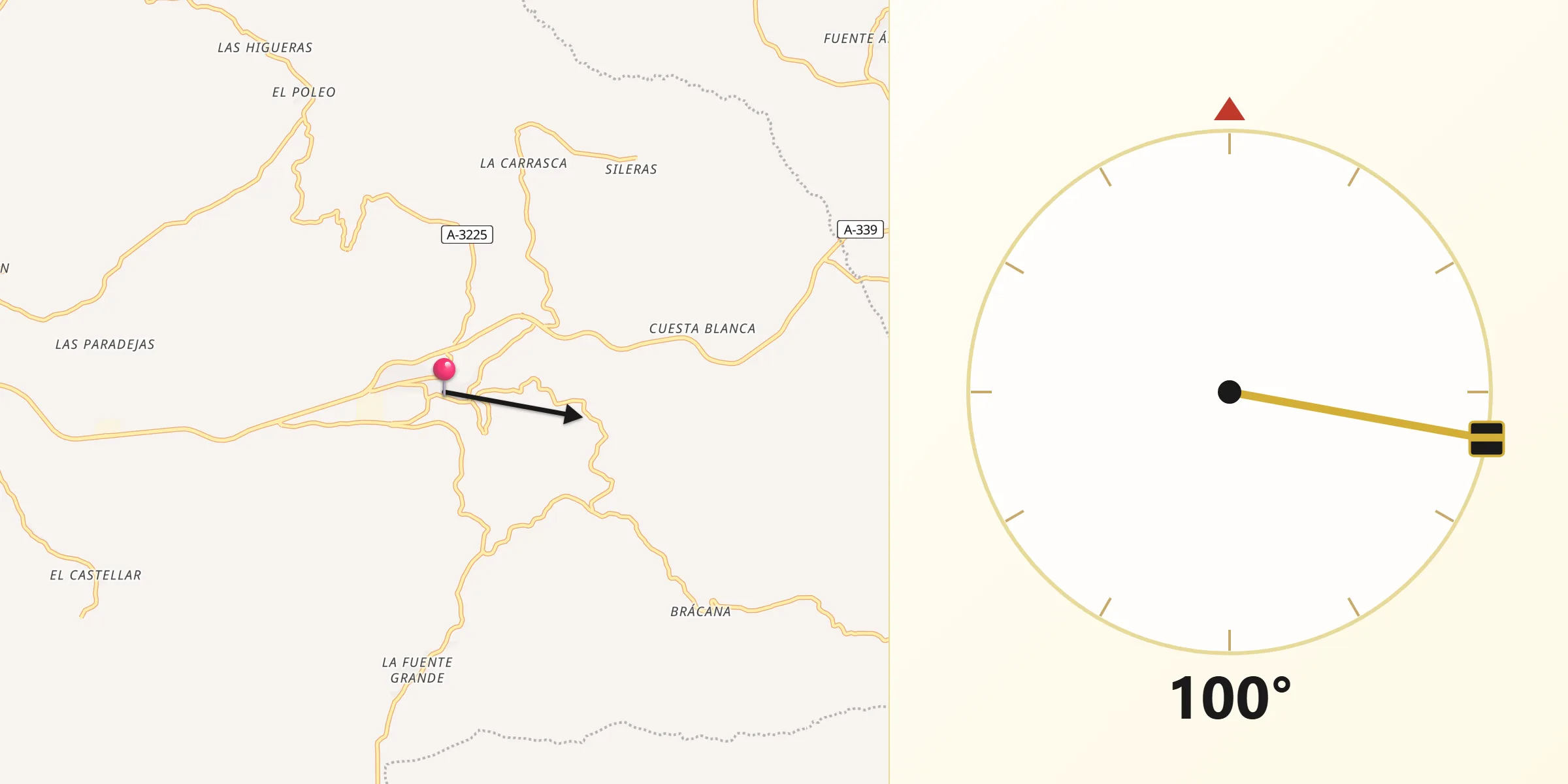 Dirección de la Qibla desde Almedinilla