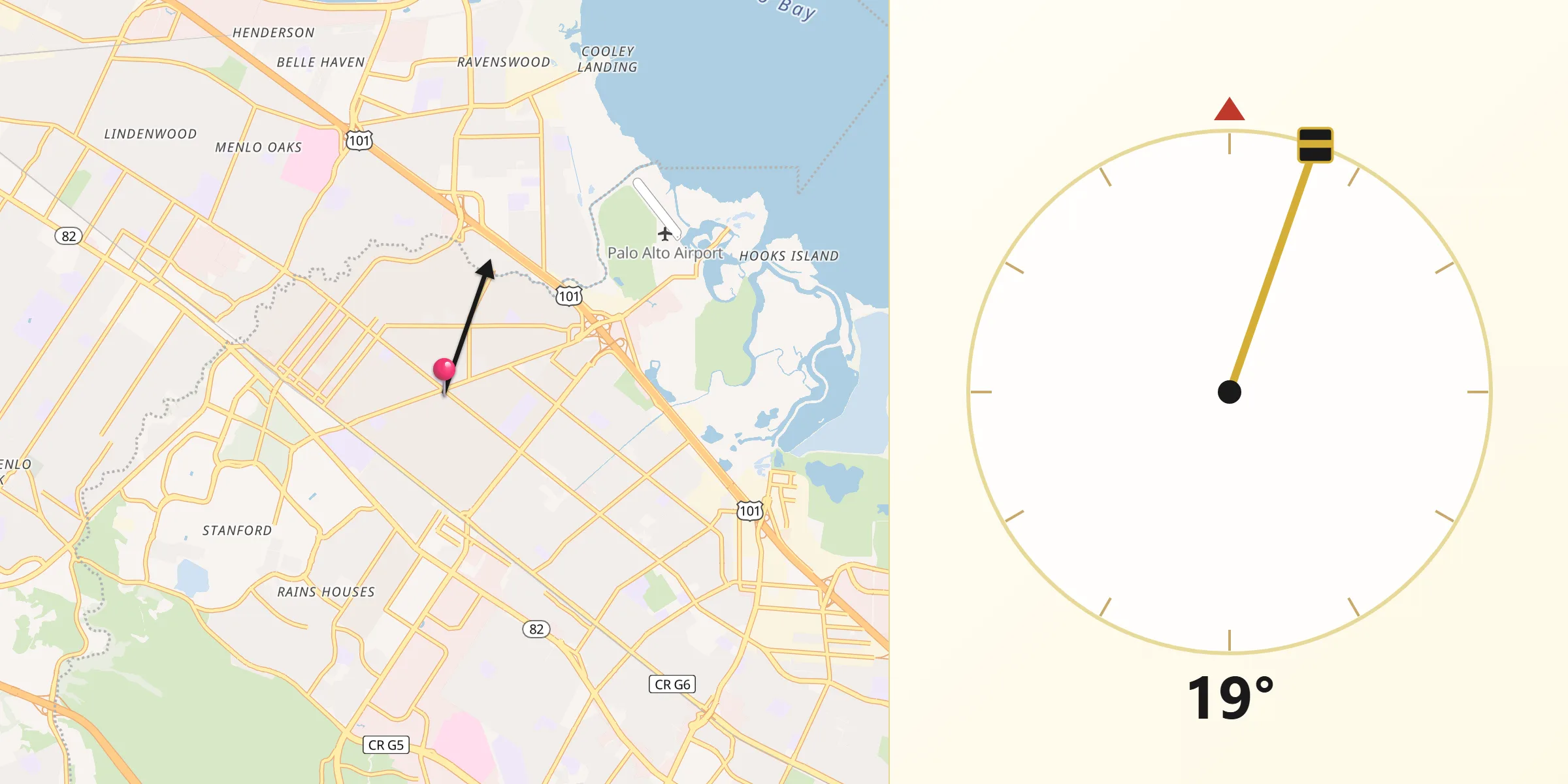 Qibla Direction from Palo Alto