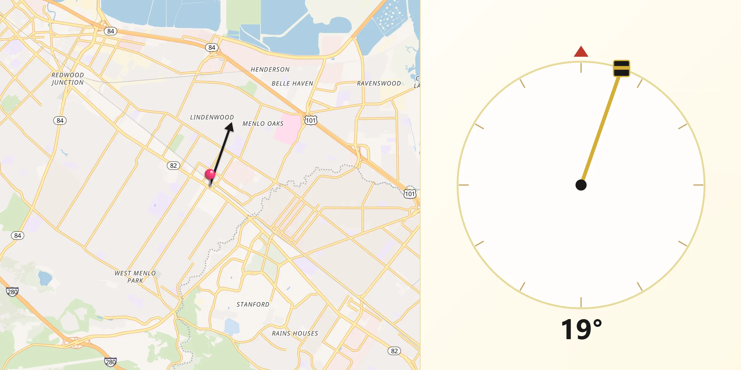 Qibla Direction from Menlo Park