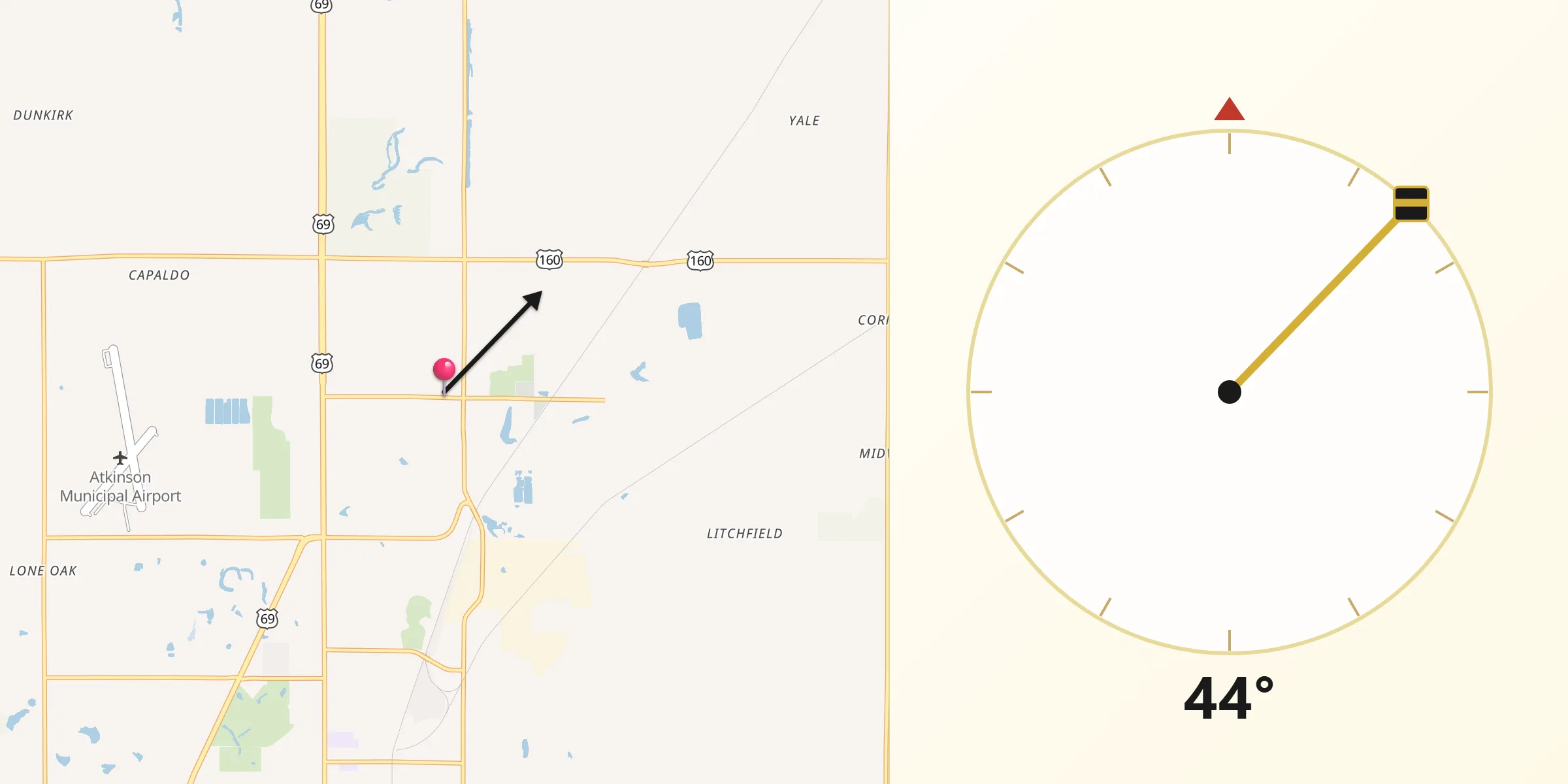 Qibla Direction from Frontenac