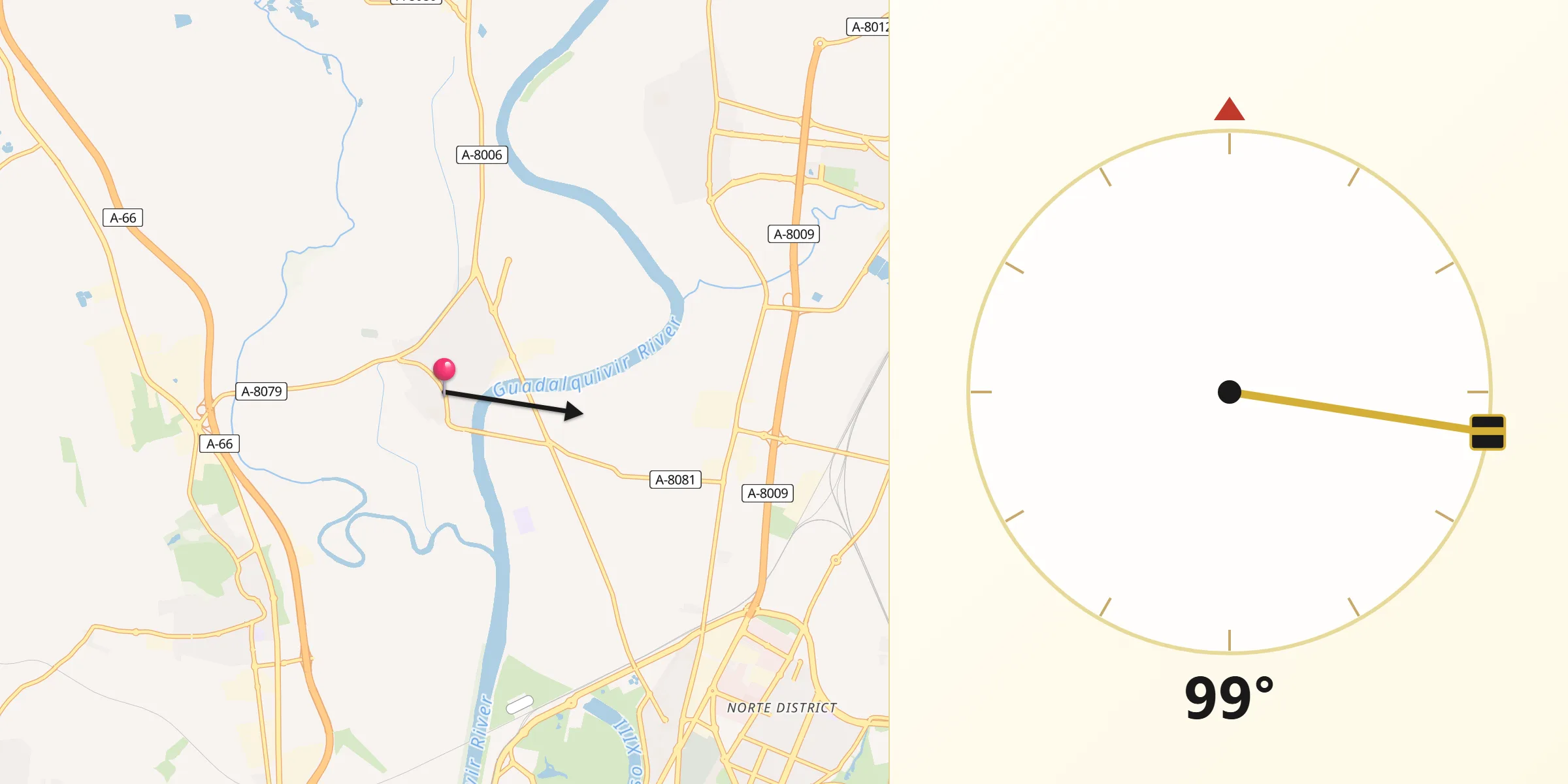 Dirección de la Qibla desde La Algaba