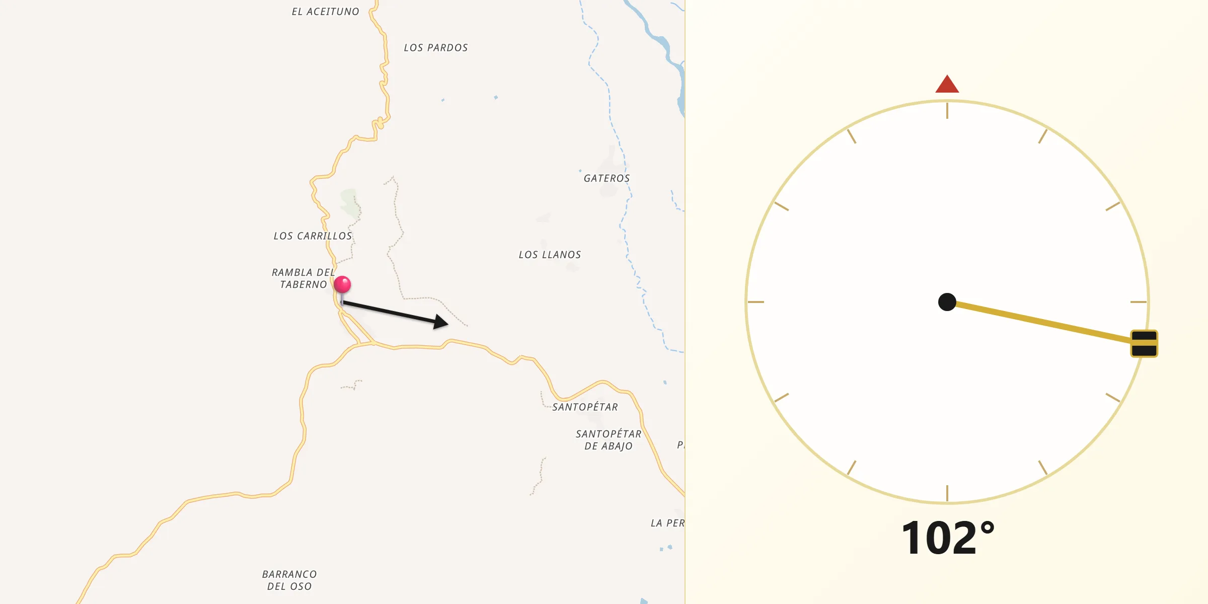 Dirección de la Qibla desde Taberno