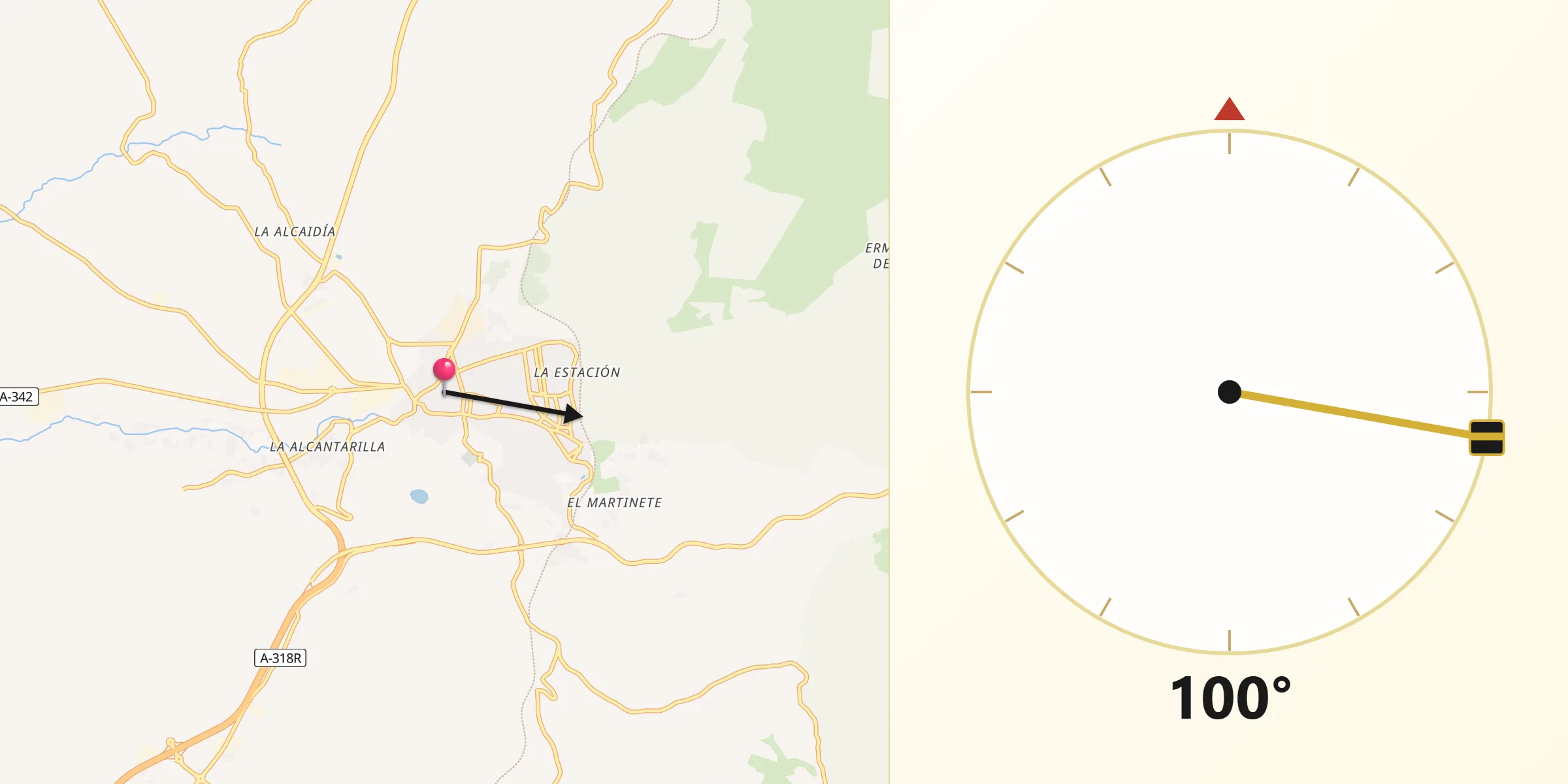Dirección de la Qibla desde Cabra