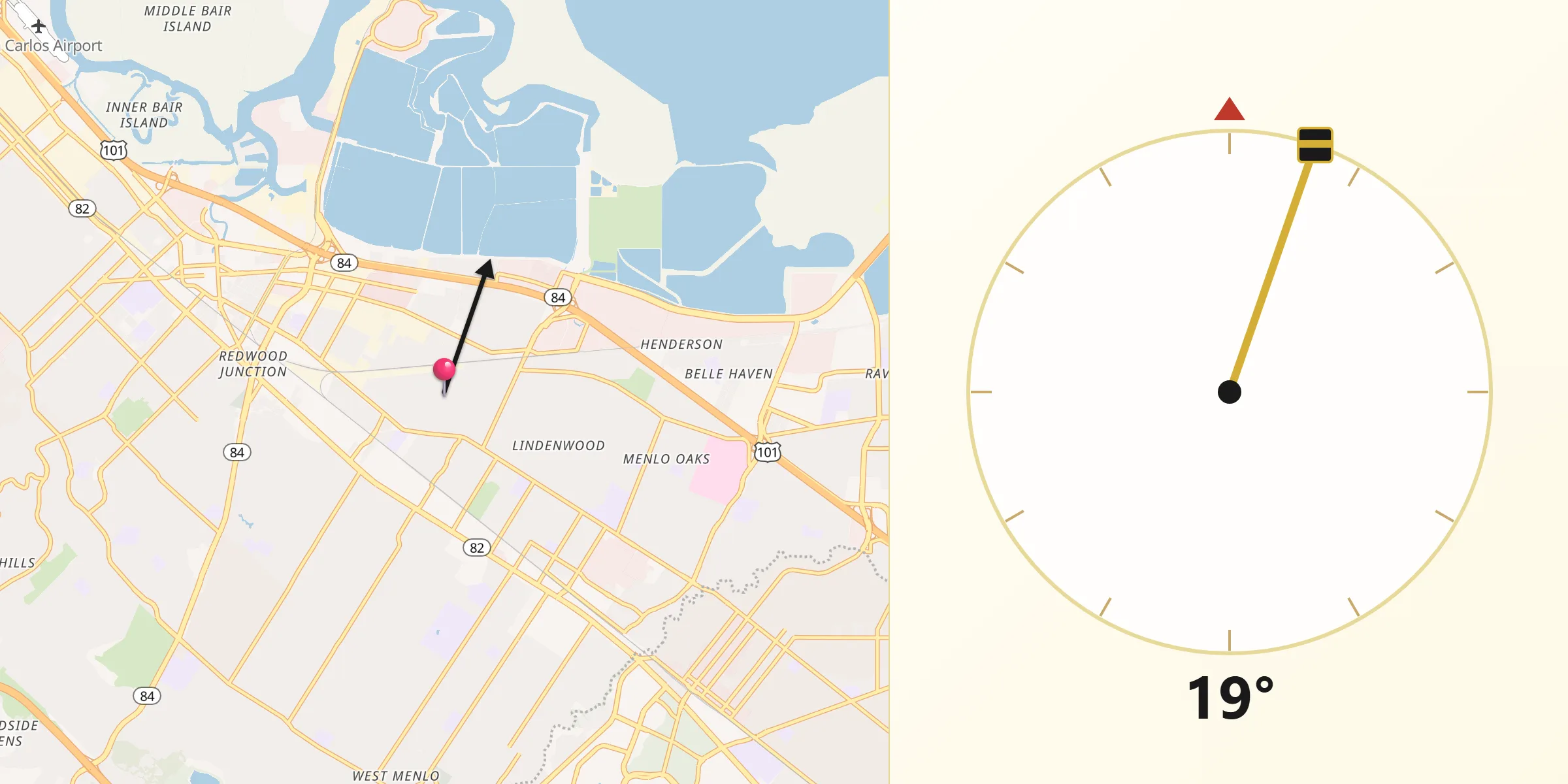 Qibla Direction from North Fair Oaks