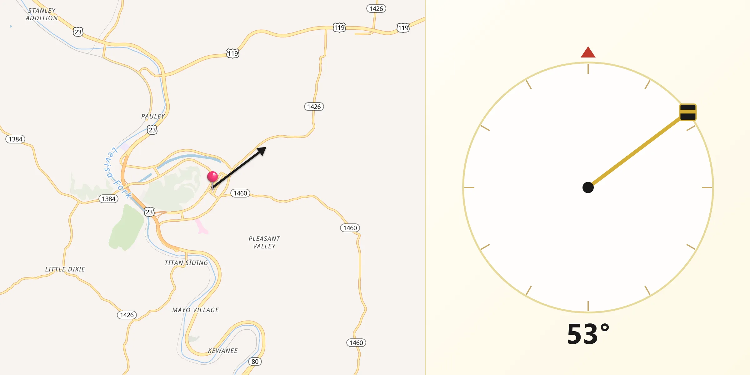 Qibla Direction from Pikeville