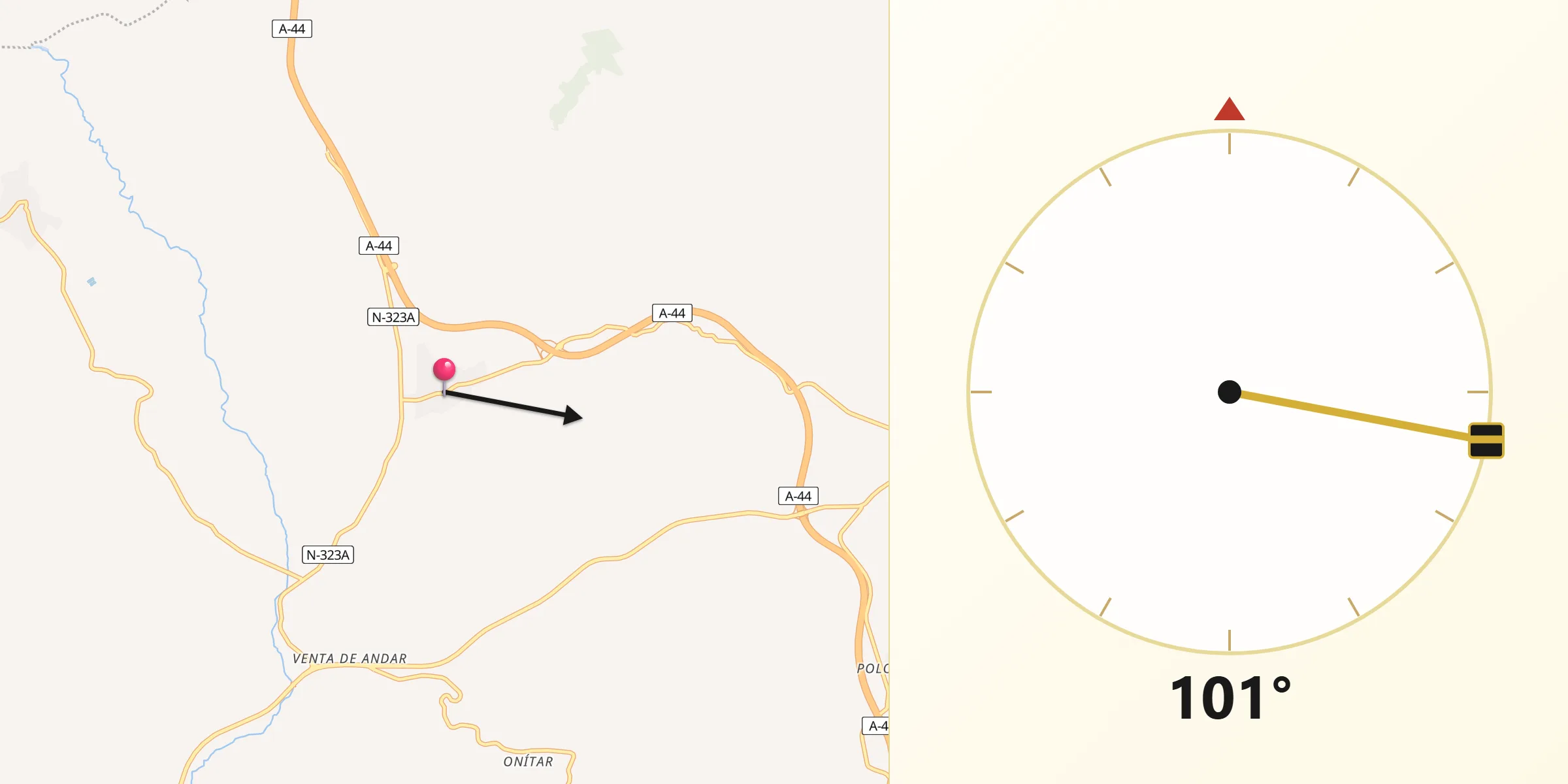 Dirección de la Qibla desde Campotéjar