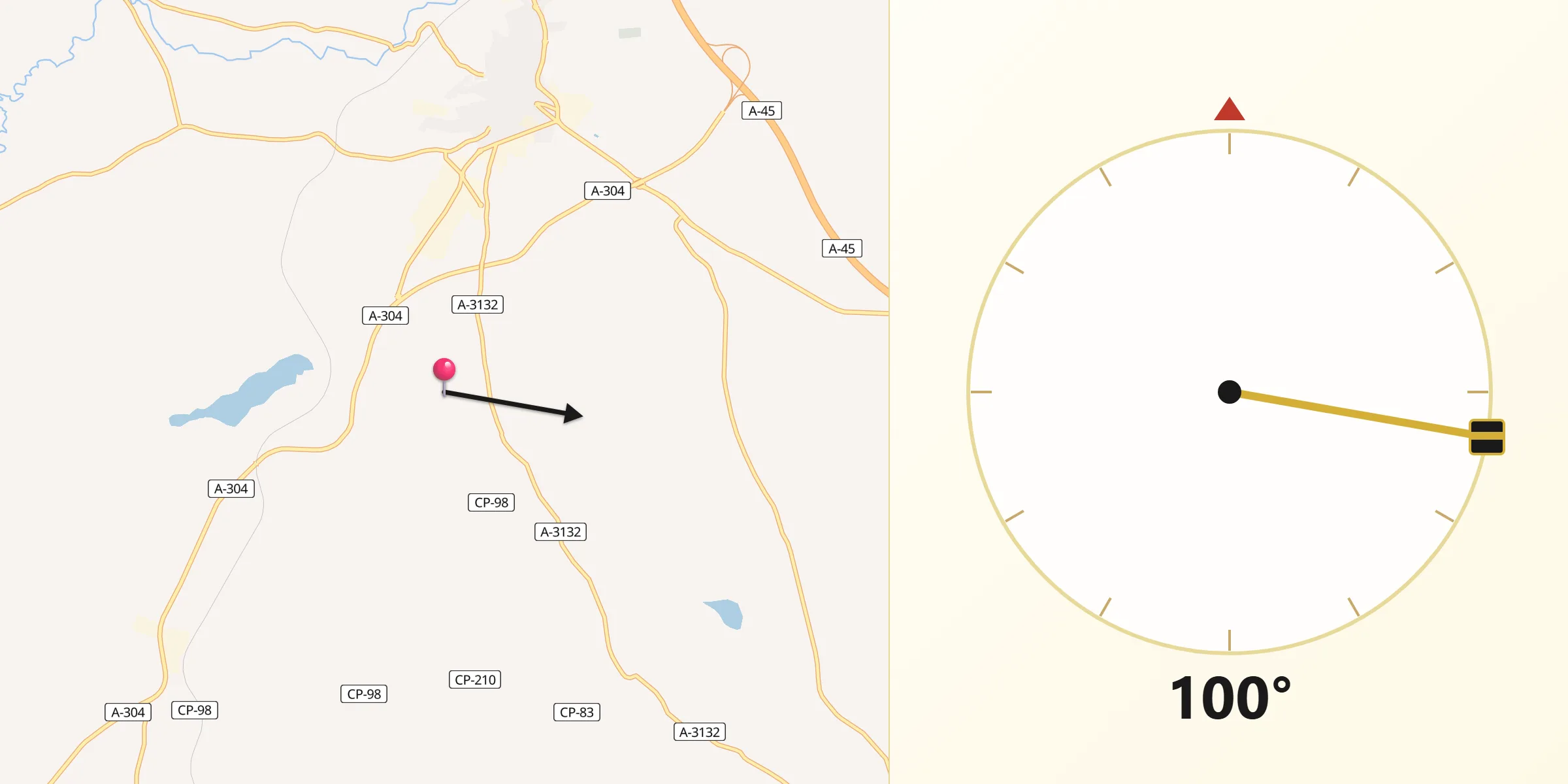 Dirección de la Qibla desde Aguilar de la Frontera