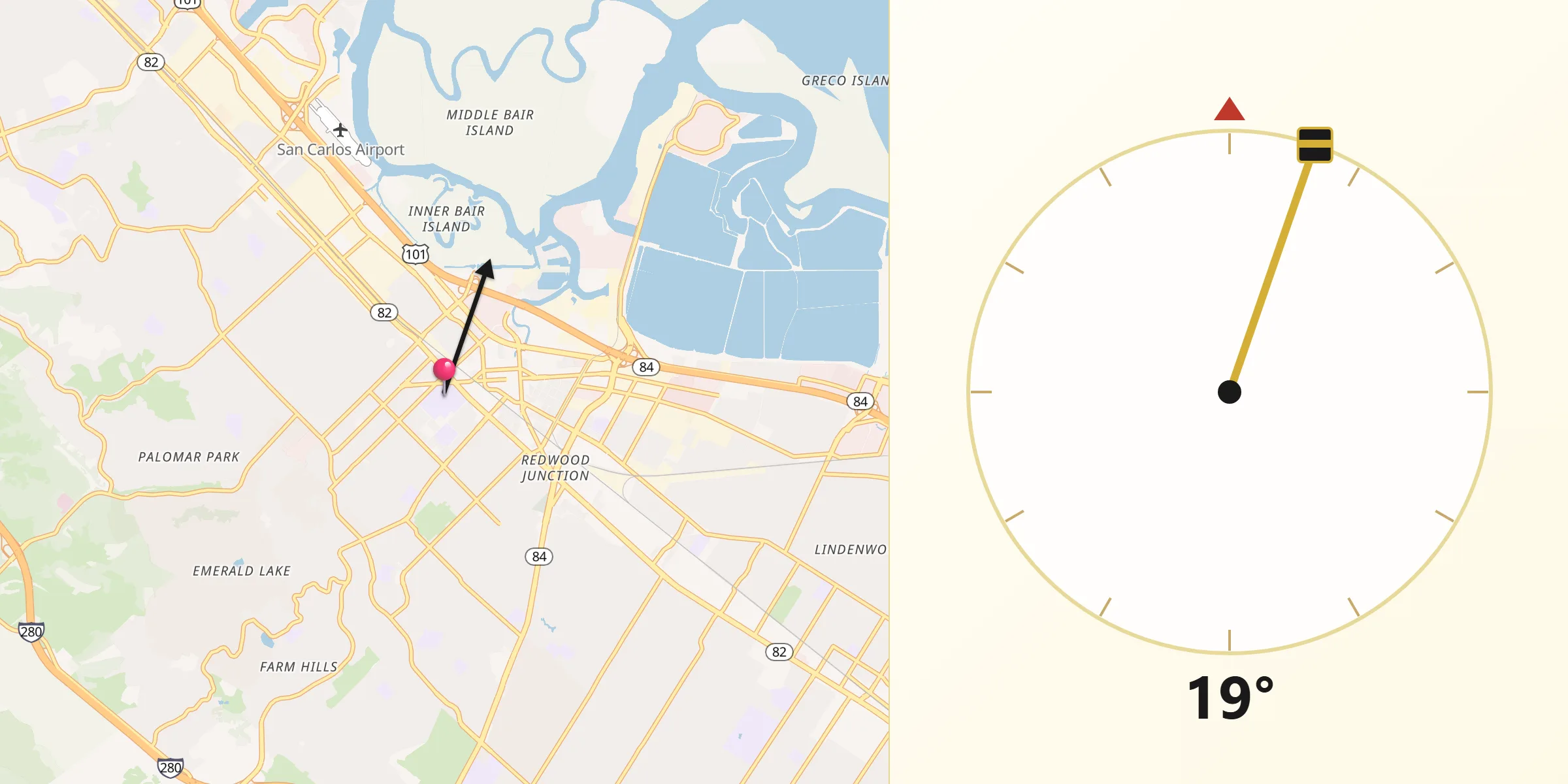 Qibla Direction from Redwood City