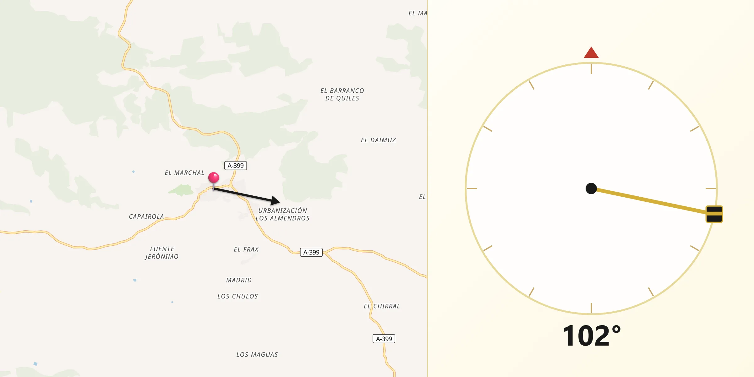 Dirección de la Qibla desde Oria
