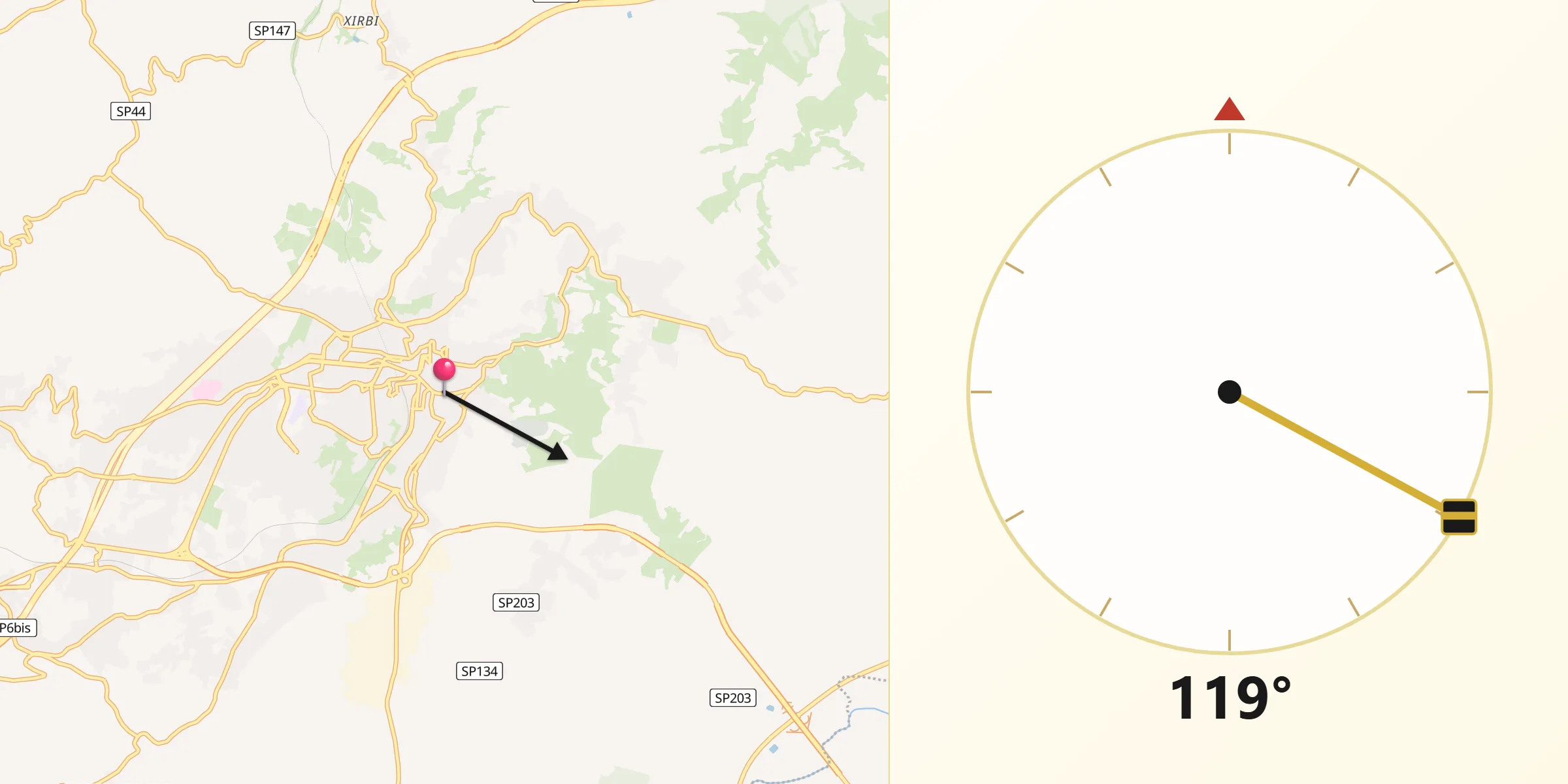 Direzione della Qibla da Caltanissetta
