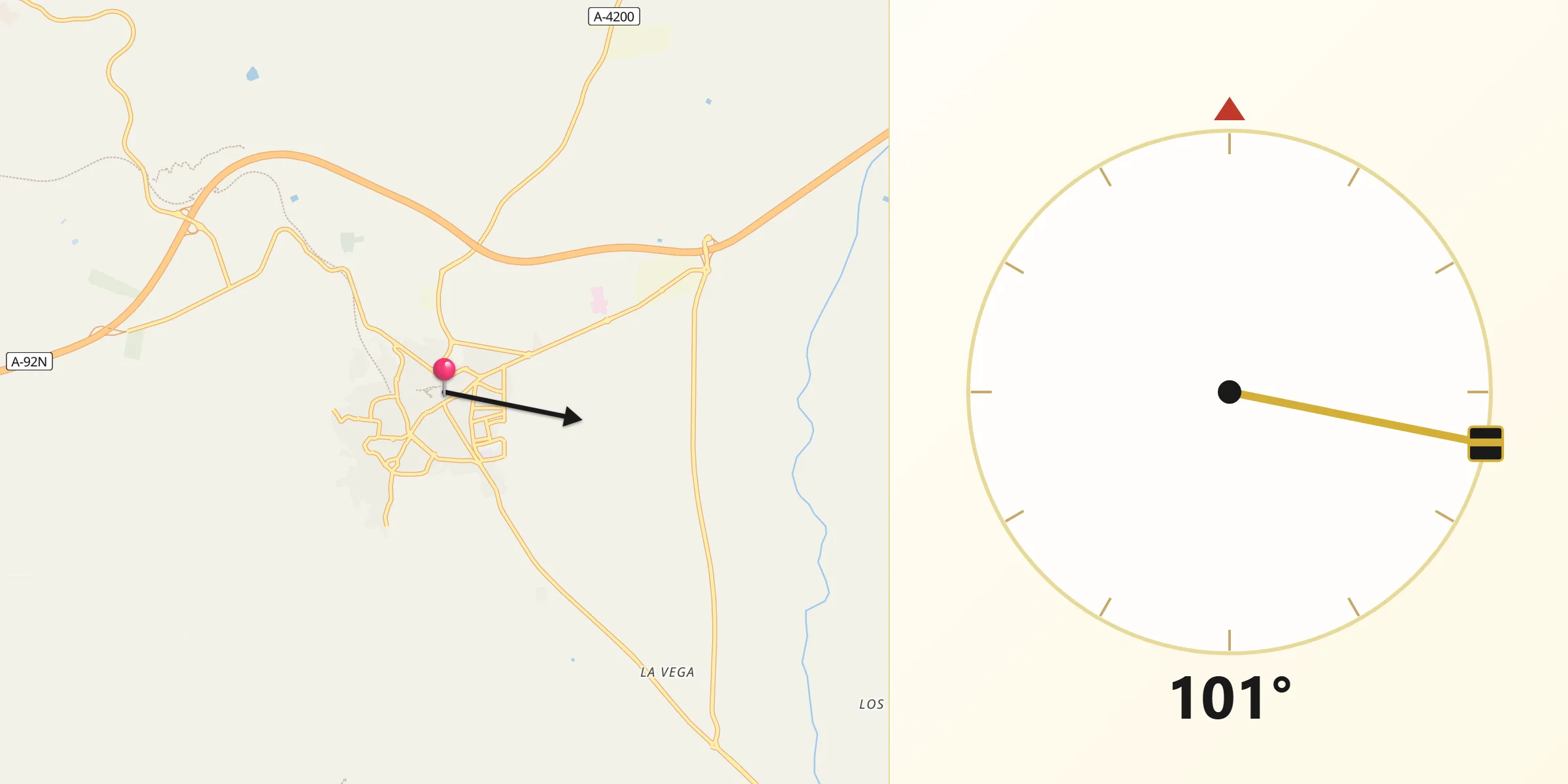 Dirección de la Qibla desde Baza
