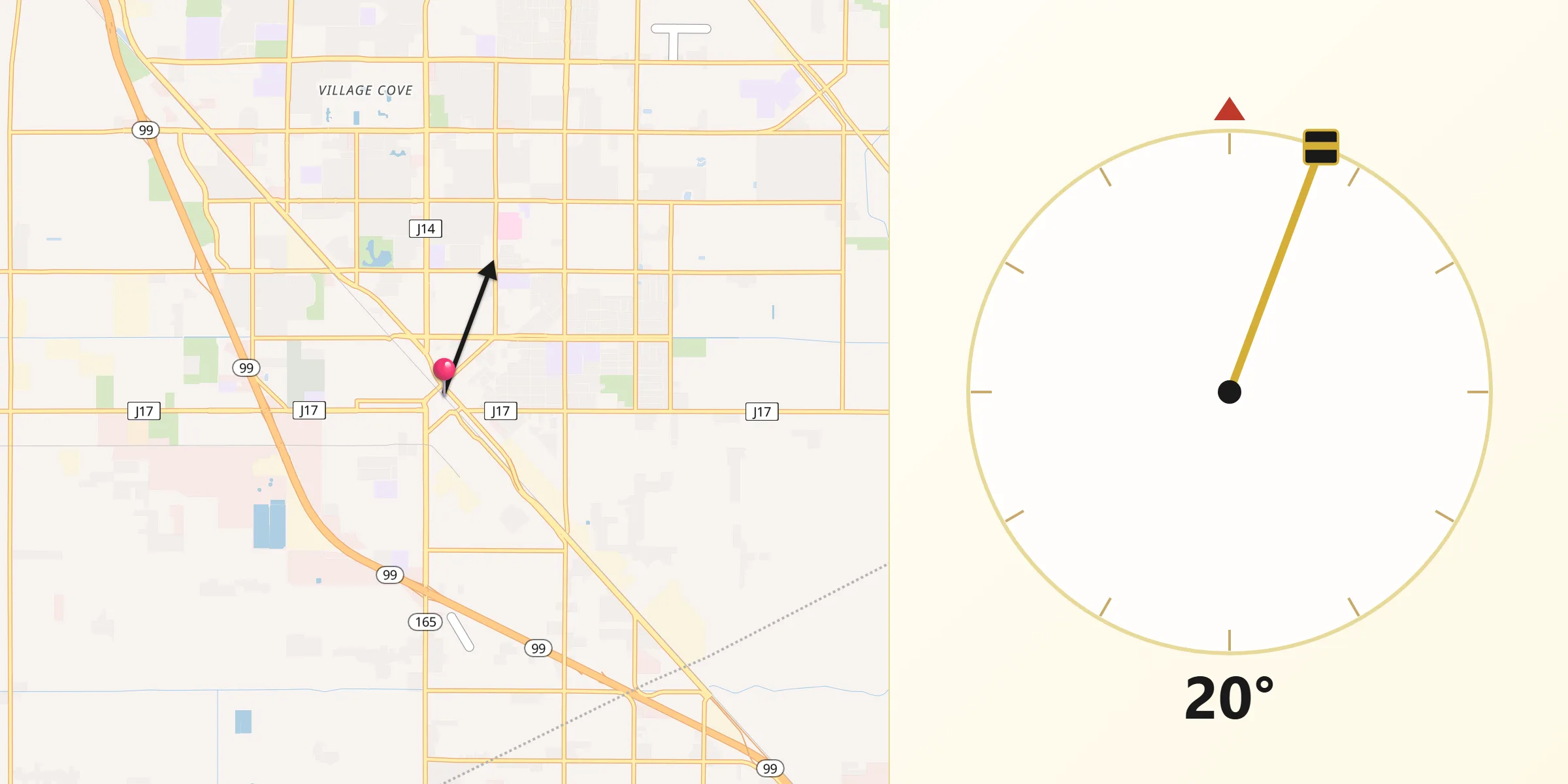 Qibla Direction from Turlock