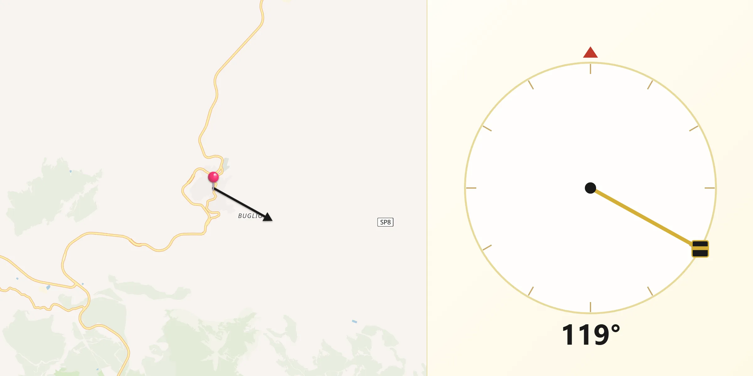 Direzione della Qibla da Valguarnera Caropepe