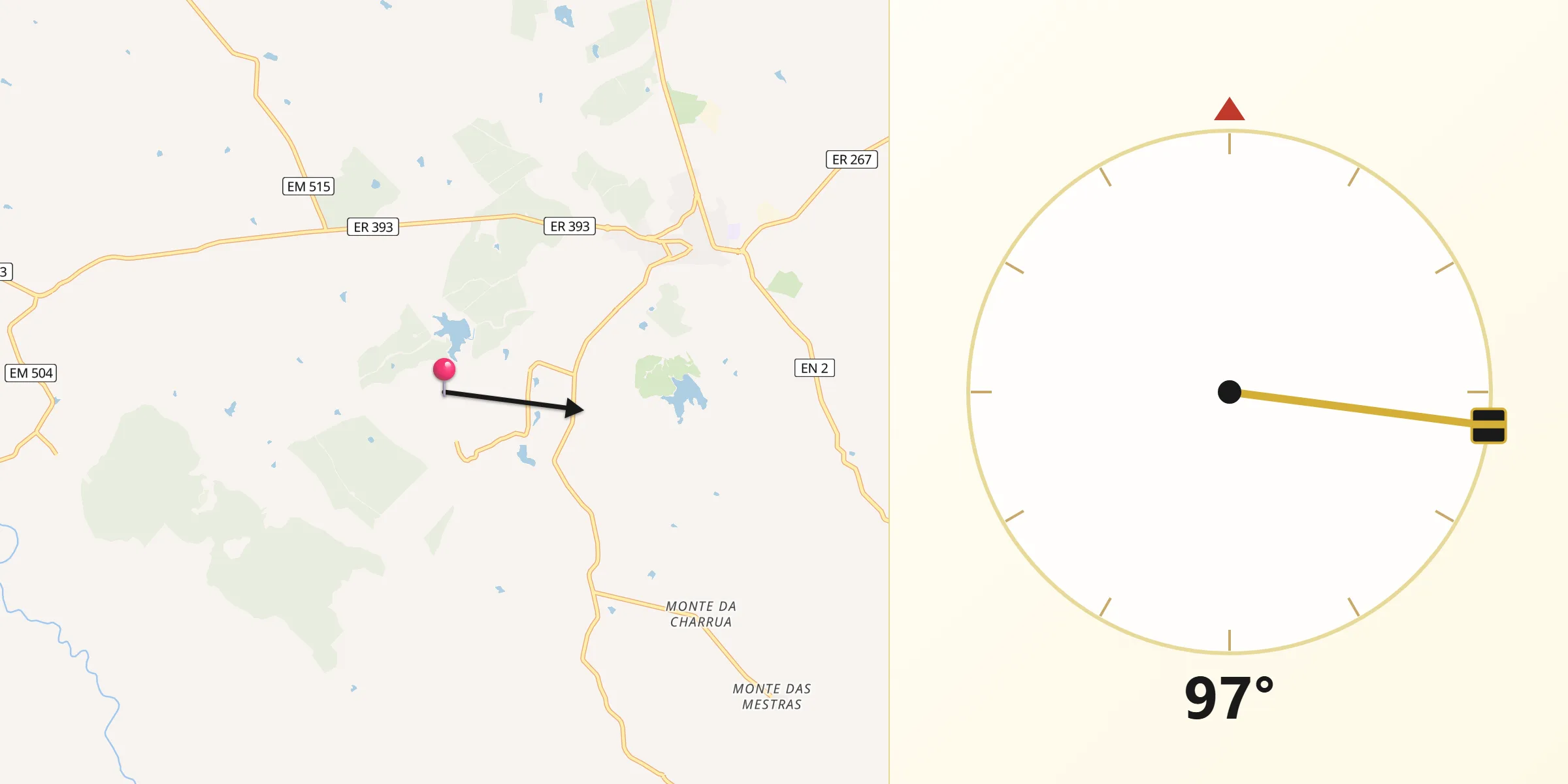 Direção da Qibla a partir de Almodôvar