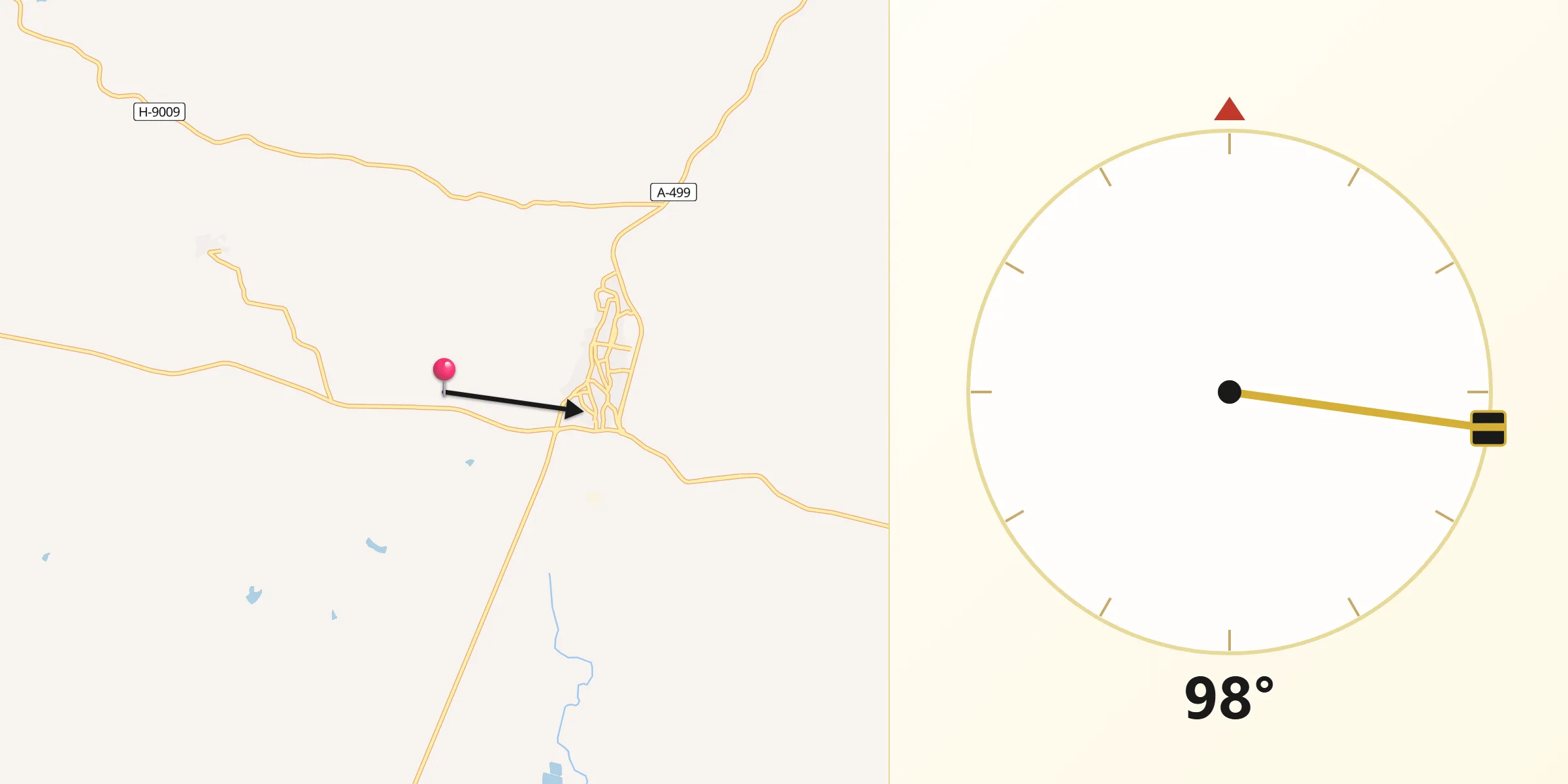 Dirección de la Qibla desde Villanueva de los Castillejos