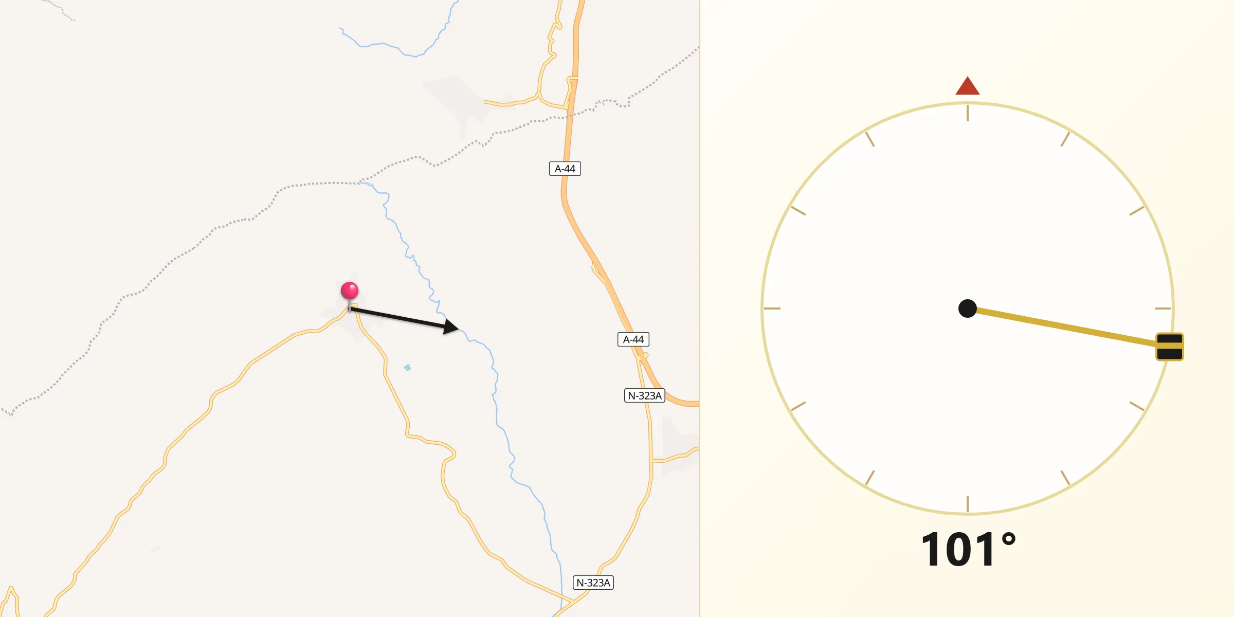 Dirección de la Qibla desde Montillana