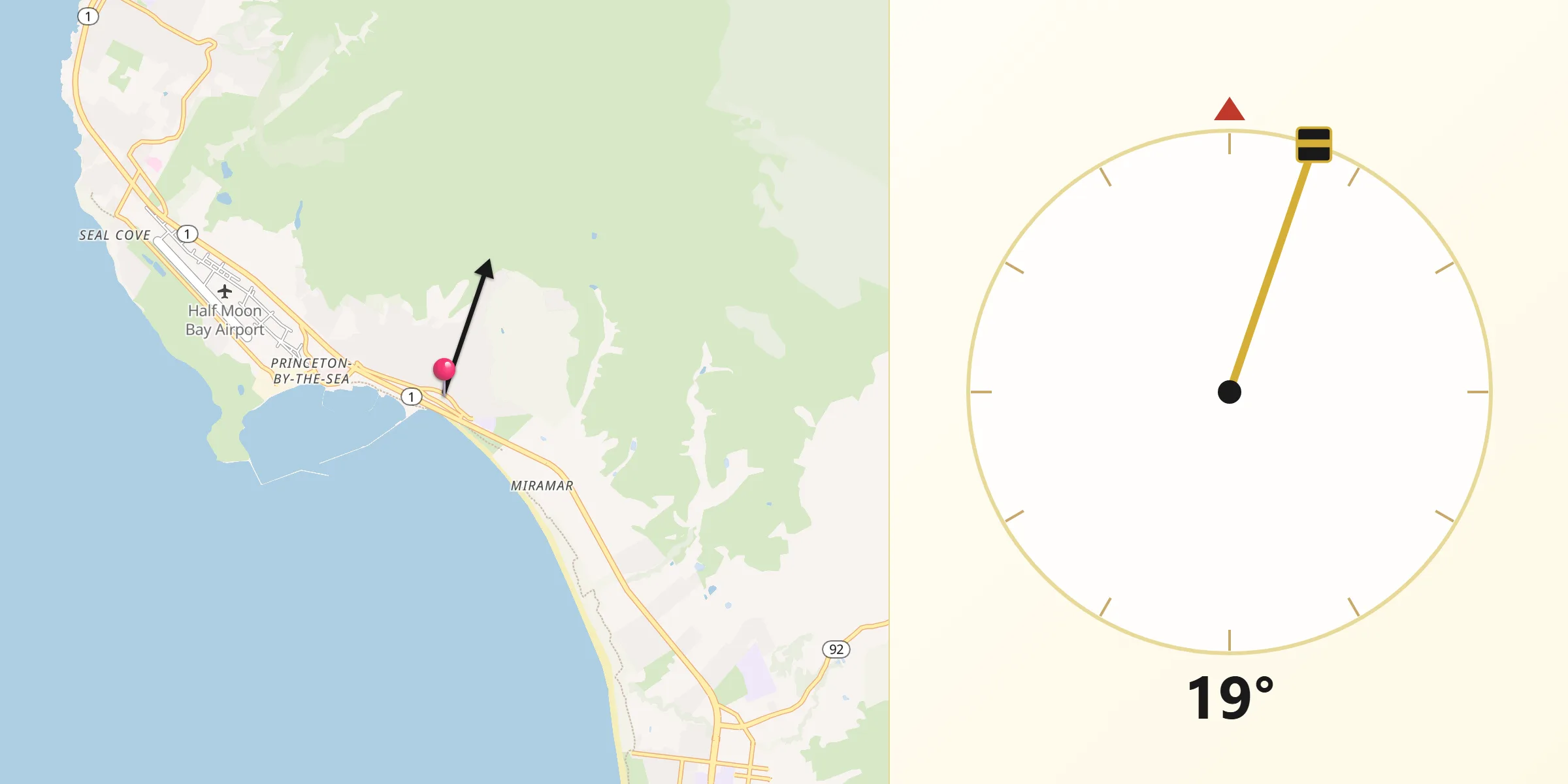 Qibla Direction from El Granada