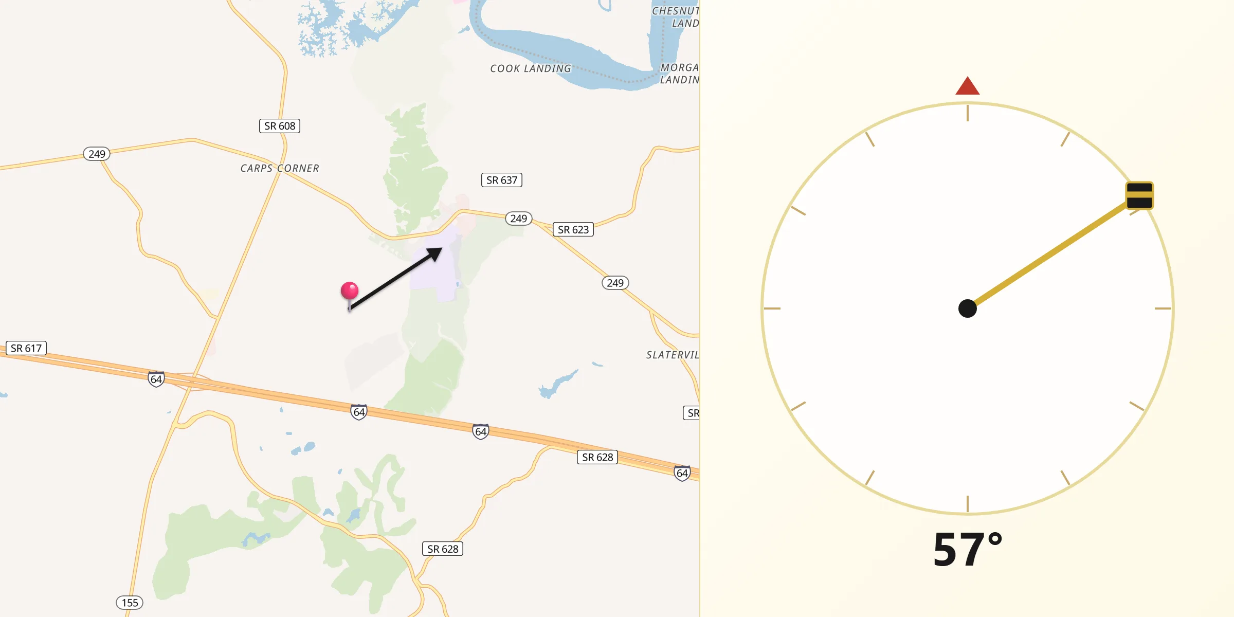 Qibla Direction from New Kent County