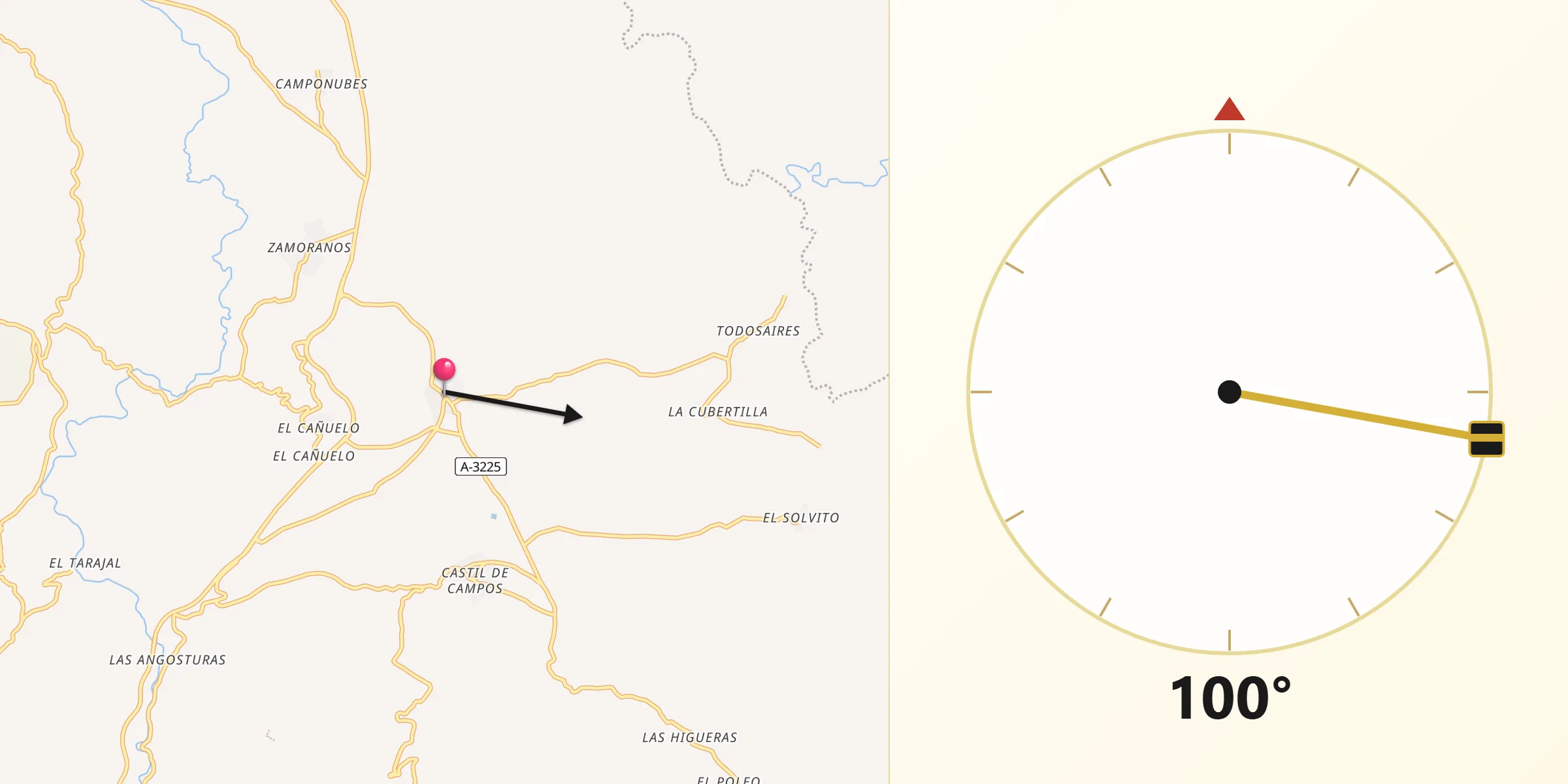 Dirección de la Qibla desde Fuente-Tójar
