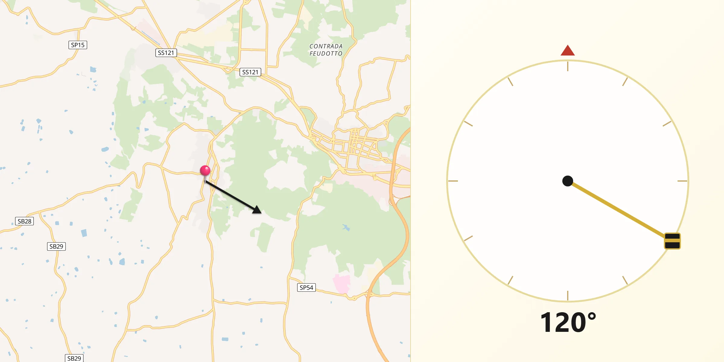 Direzione della Qibla da Motta Sant'Anastasia