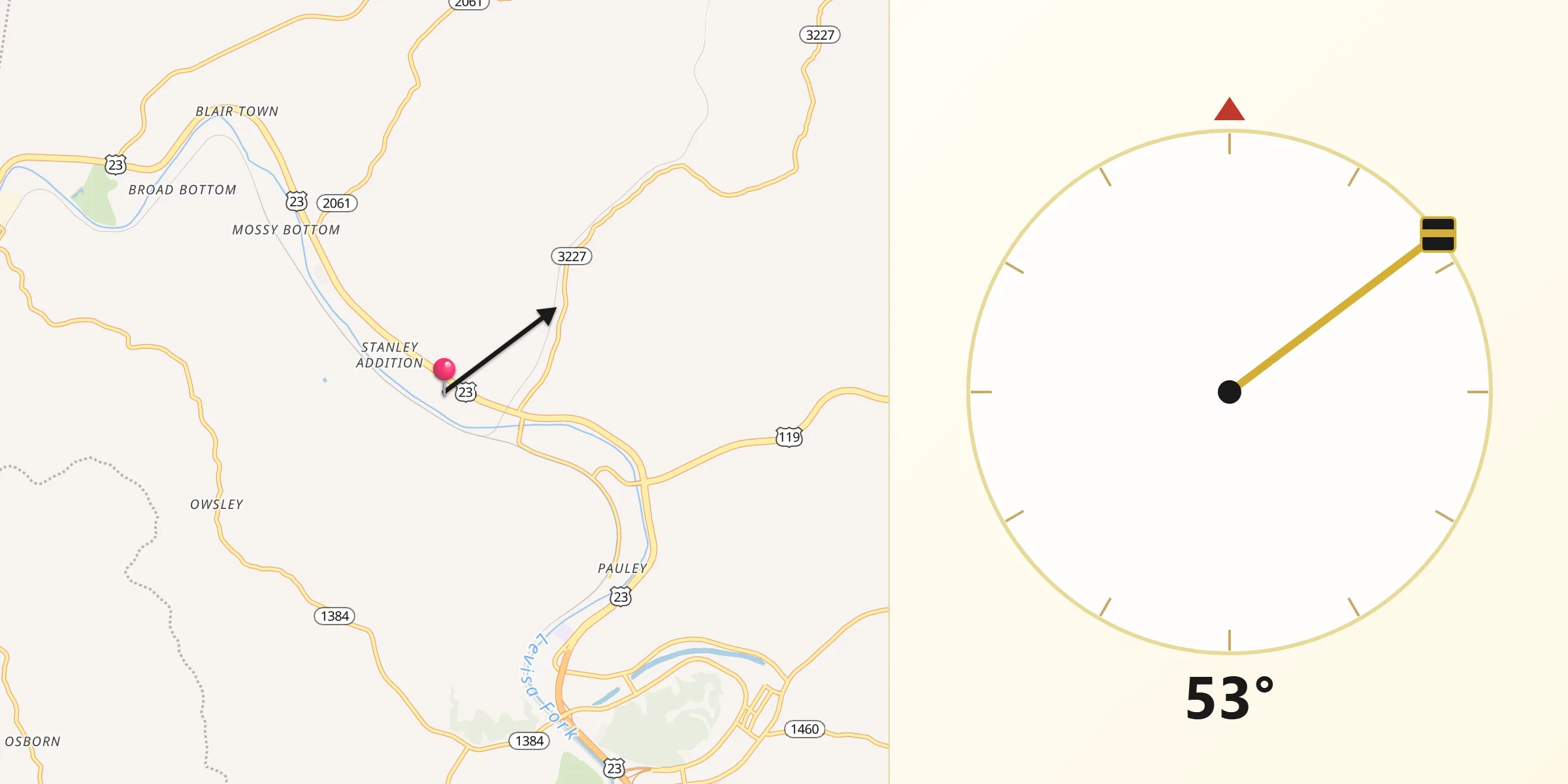 Qibla Direction from Coal Run Village
