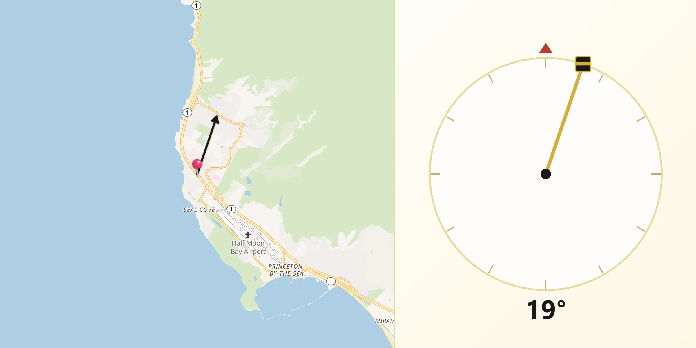 Qibla Direction from Moss Beach