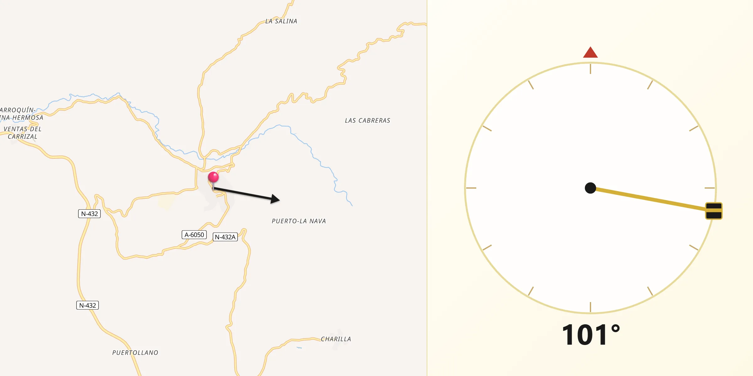 Dirección de la Qibla desde Castillo de Locubín