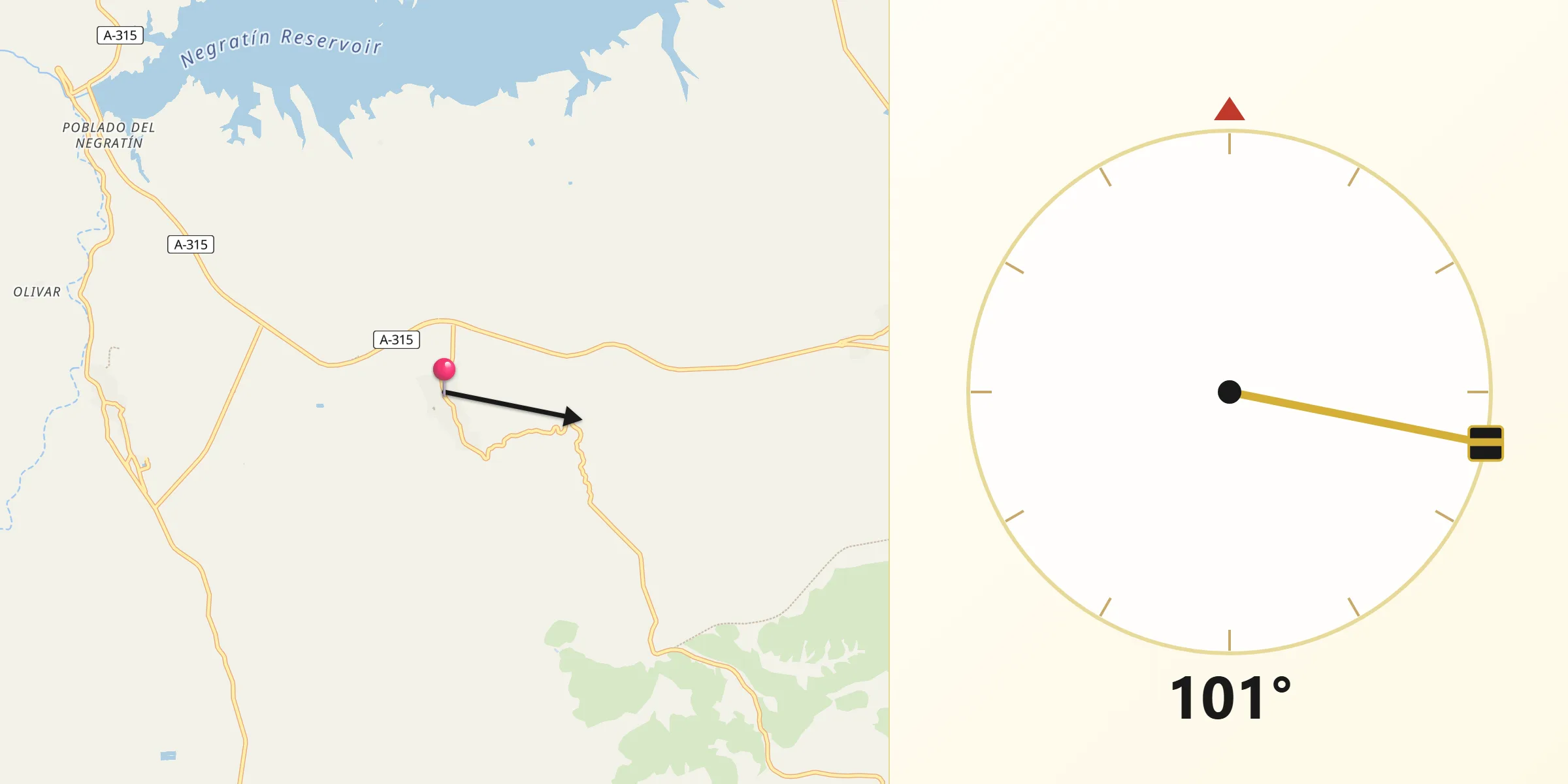 Dirección de la Qibla desde Freila