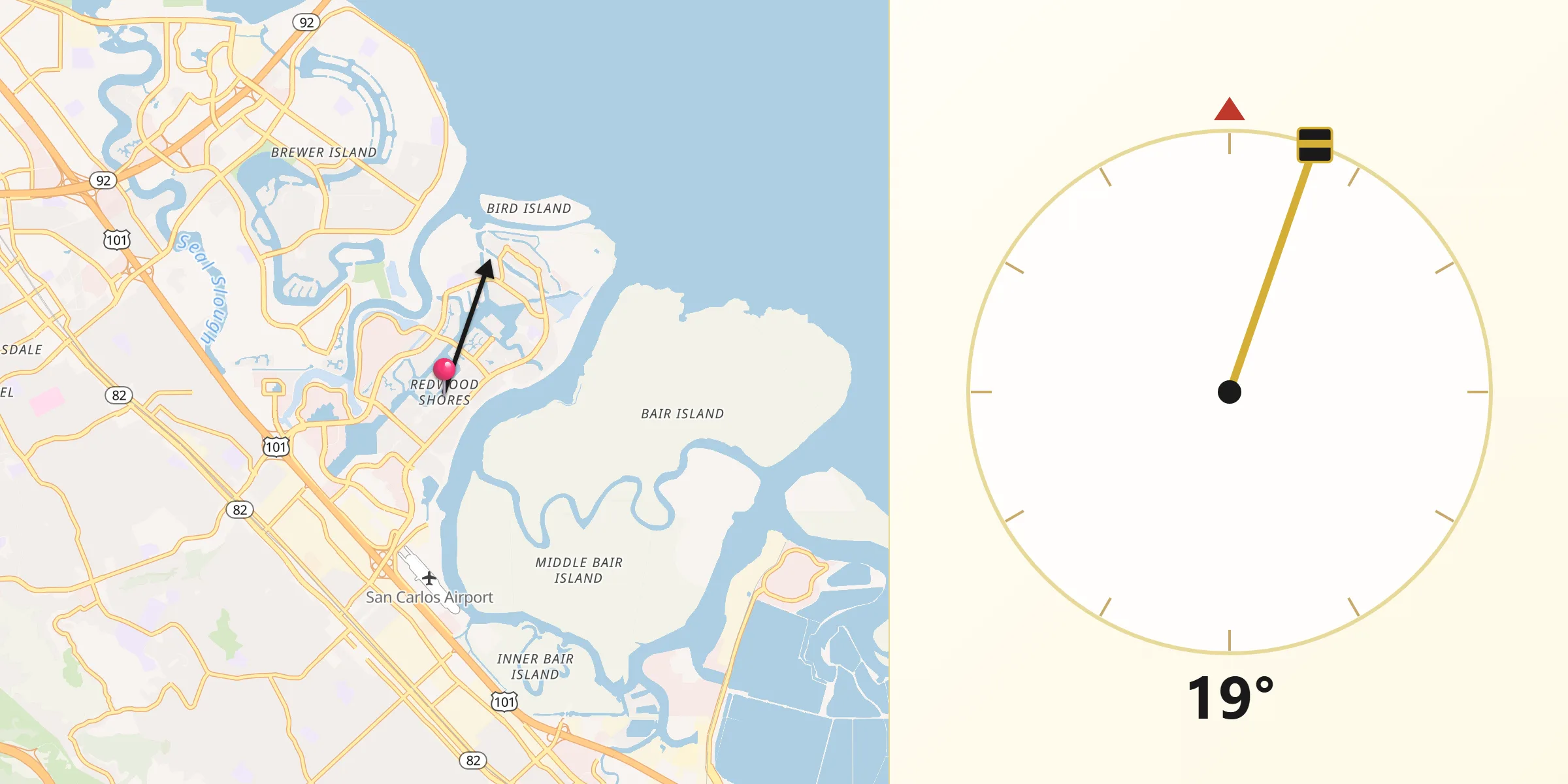 Qibla Direction from Redwood Shores