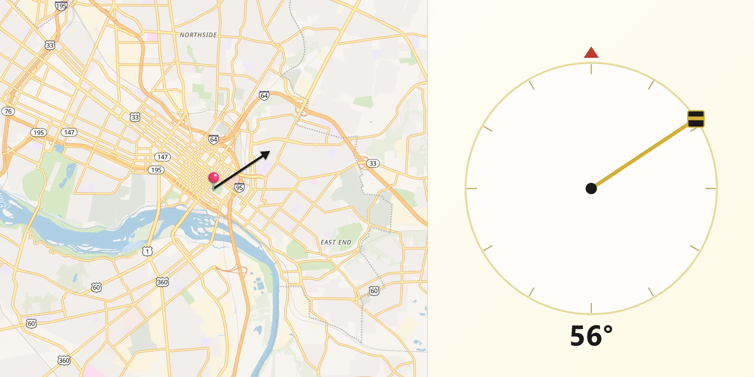 Dirección de la Qibla desde Richmond