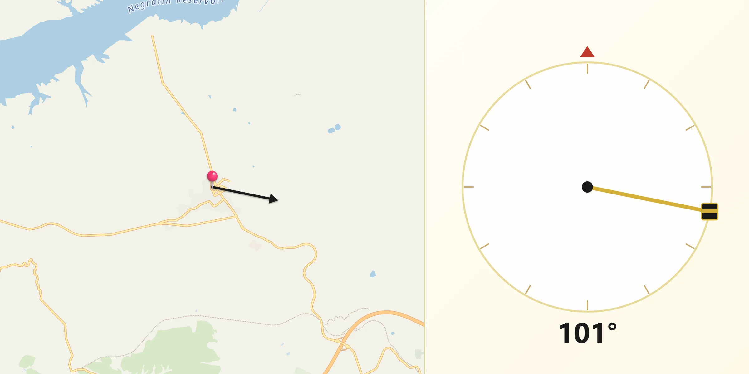 Dirección de la Qibla desde Zújar