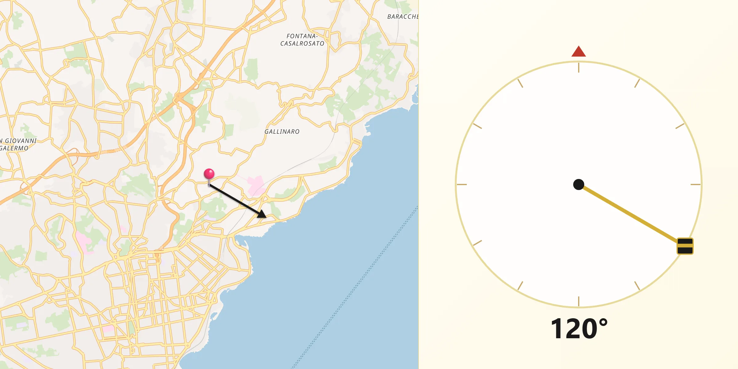 Direzione della Qibla da Cerza