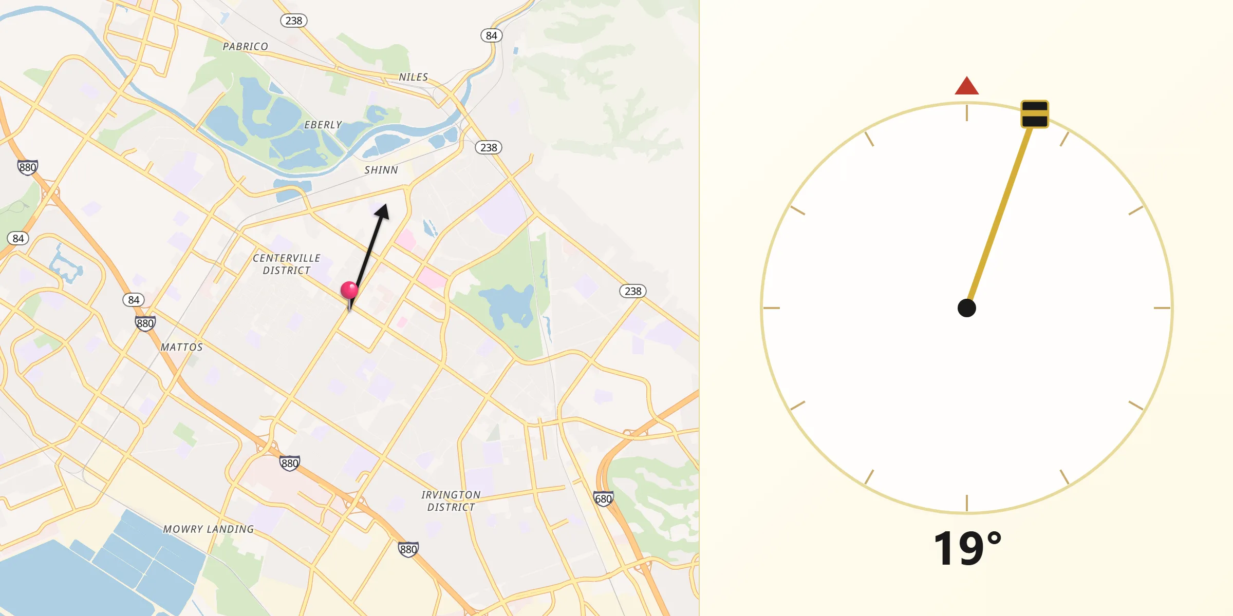 Direzione della Qibla da Fremont