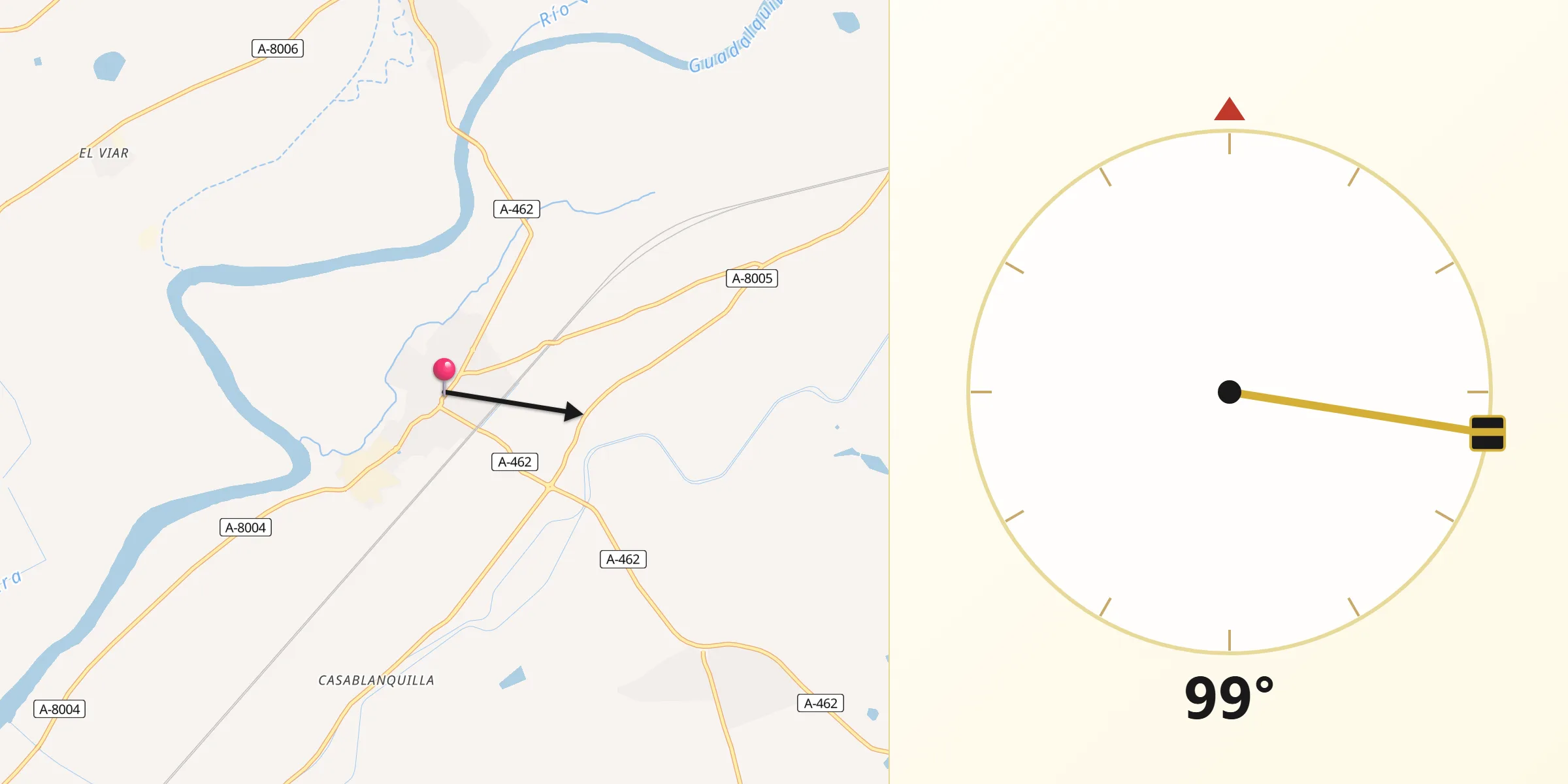 Dirección de la Qibla desde Brenes