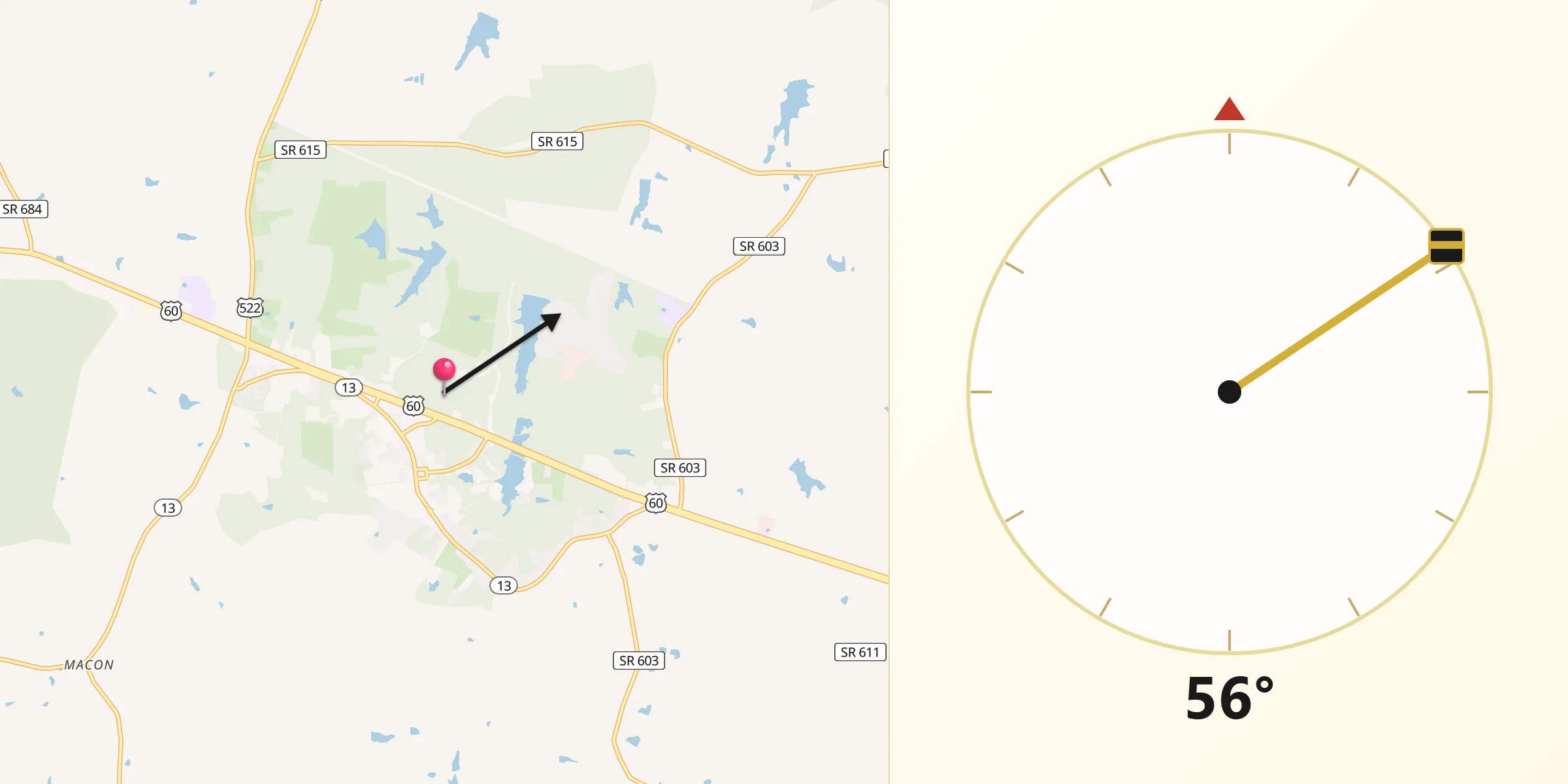 Qibla Direction from Powhatan