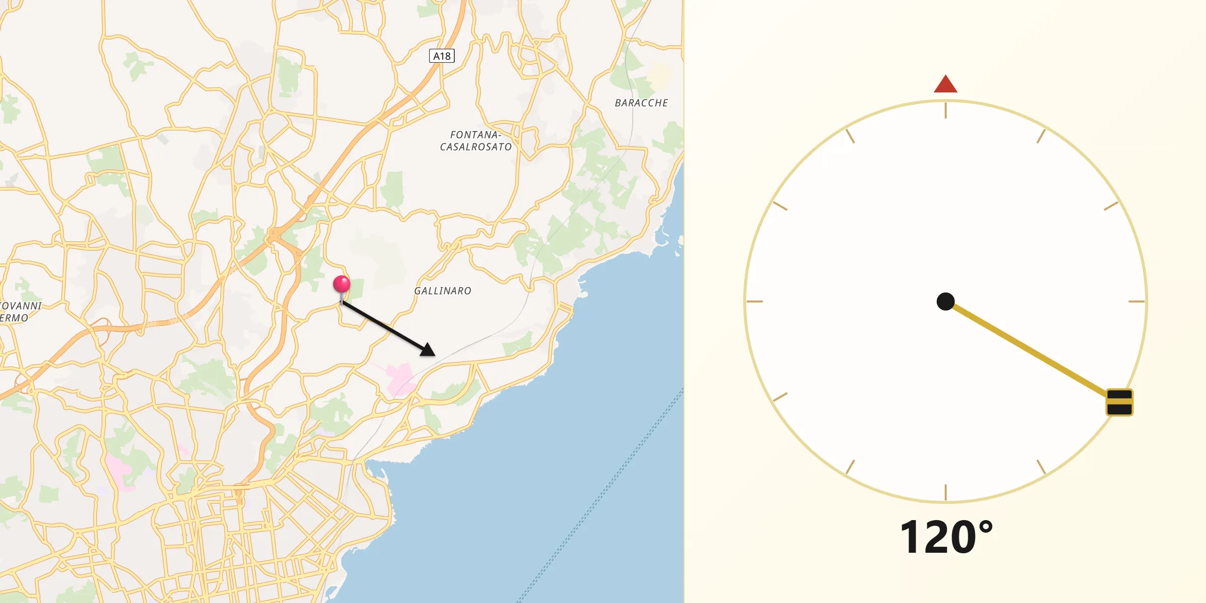 Direzione della Qibla da Carrubazza-Motta