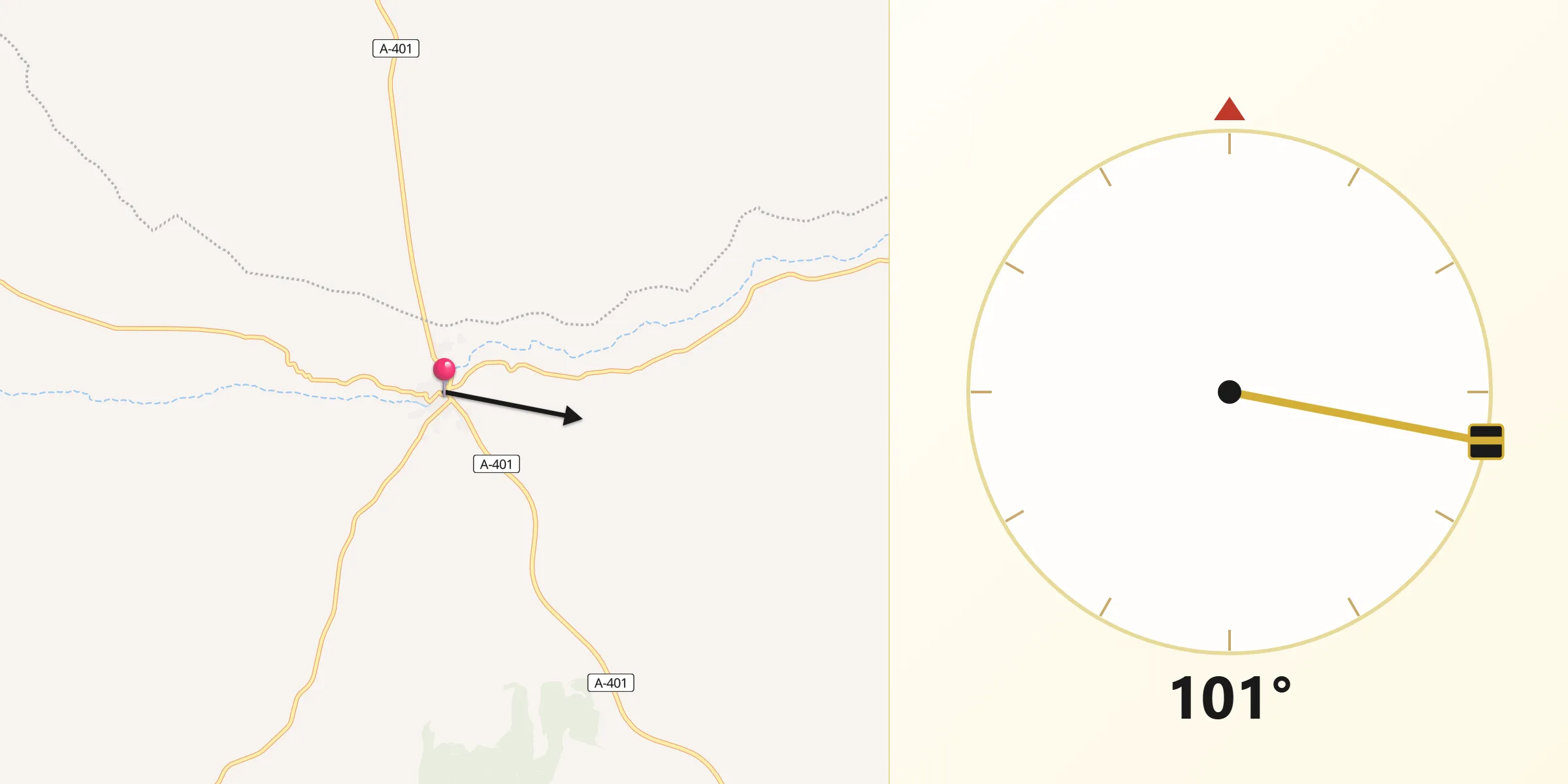 Dirección de la Qibla desde Guadahortuna