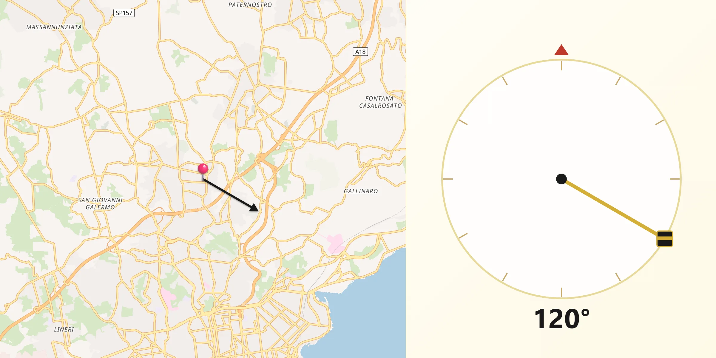 Direzione della Qibla da Sant'Agata Li Battiati