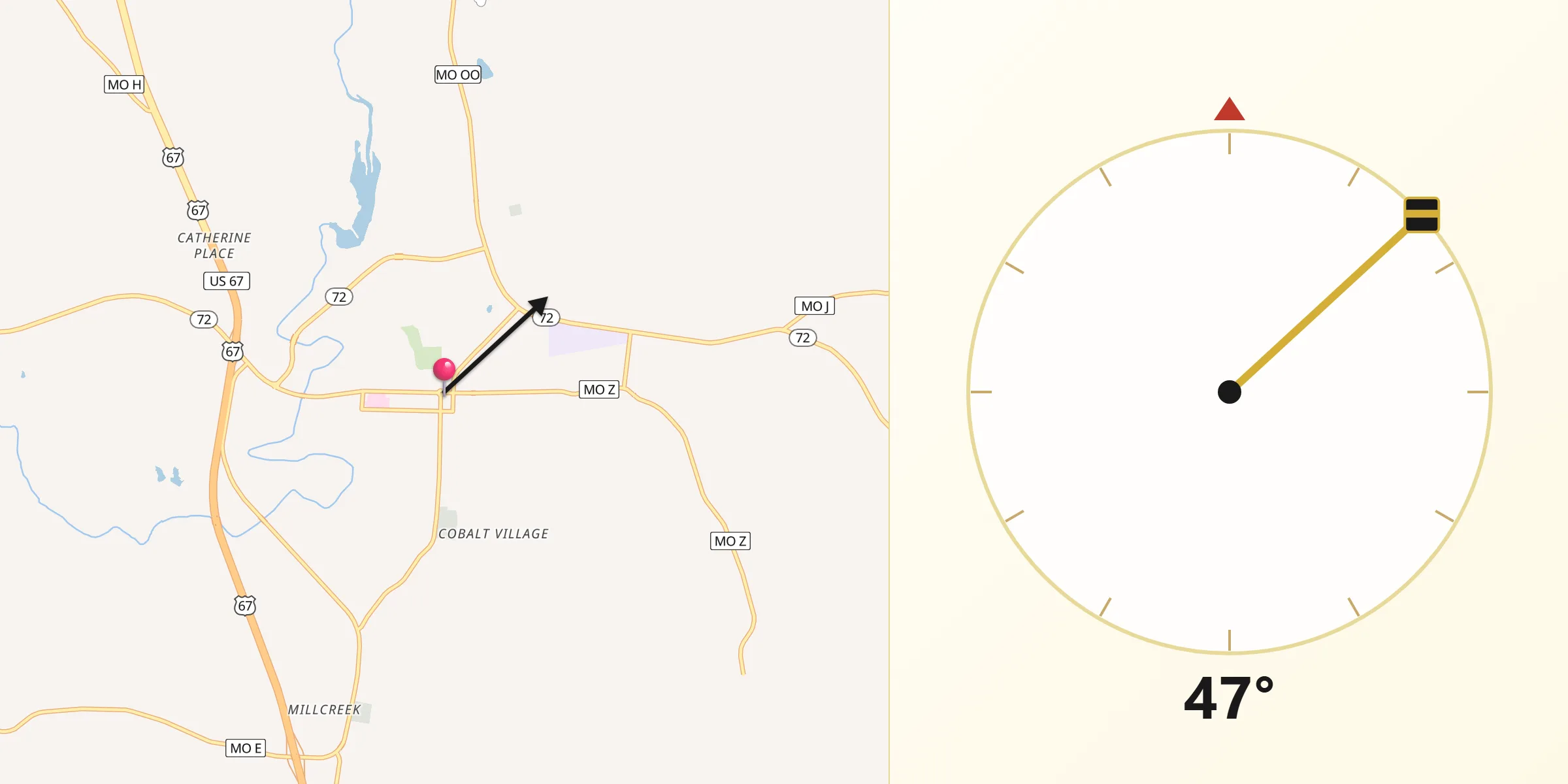 Qibla Direction from Fredericktown