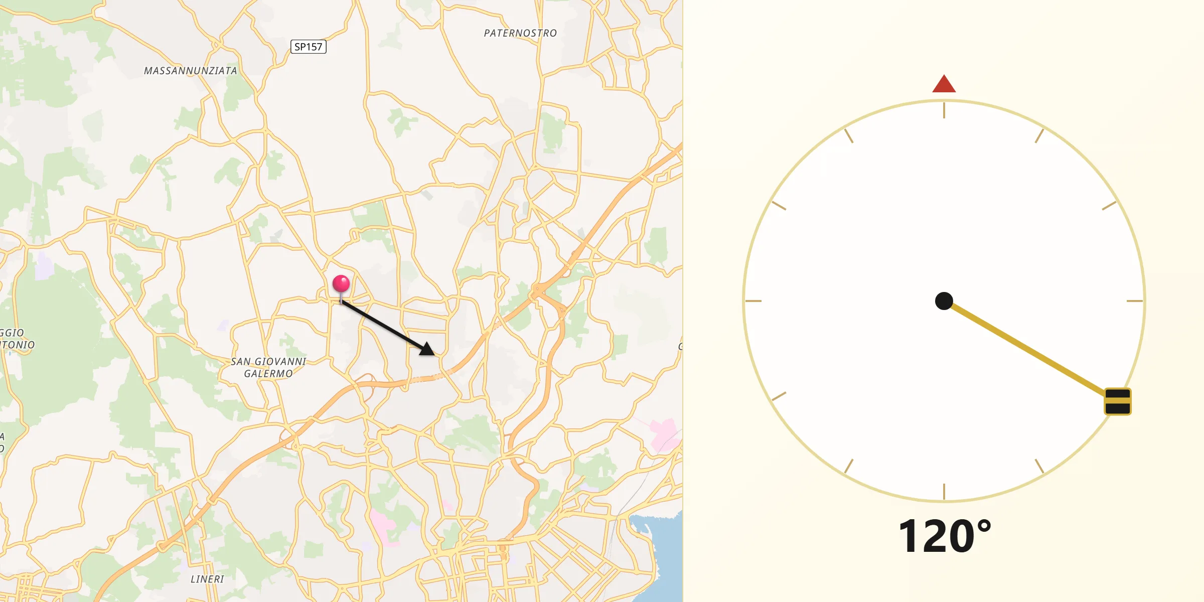 Direzione della Qibla da Gravina di Catania