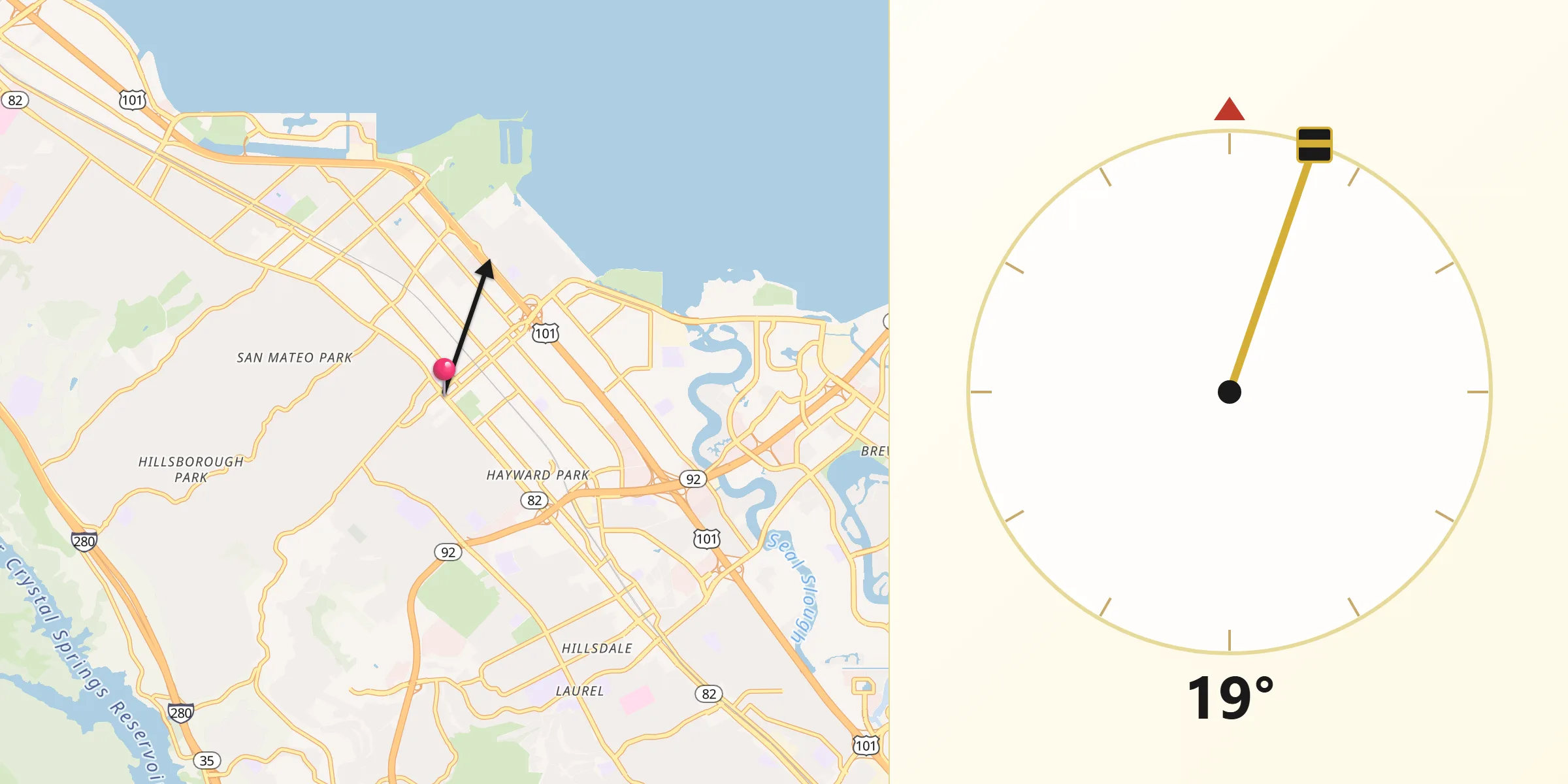 Dirección de la Qibla desde San Mateo