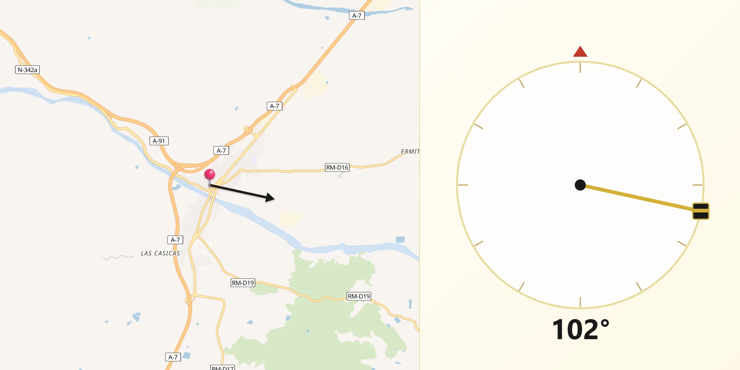 Dirección de la Qibla desde Puerto Lumbreras