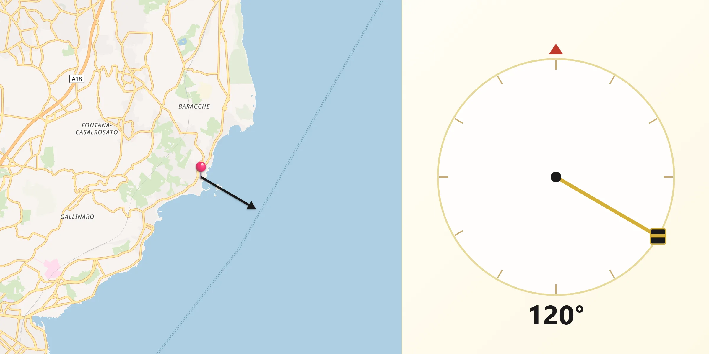 Direzione della Qibla da Aci Trezza